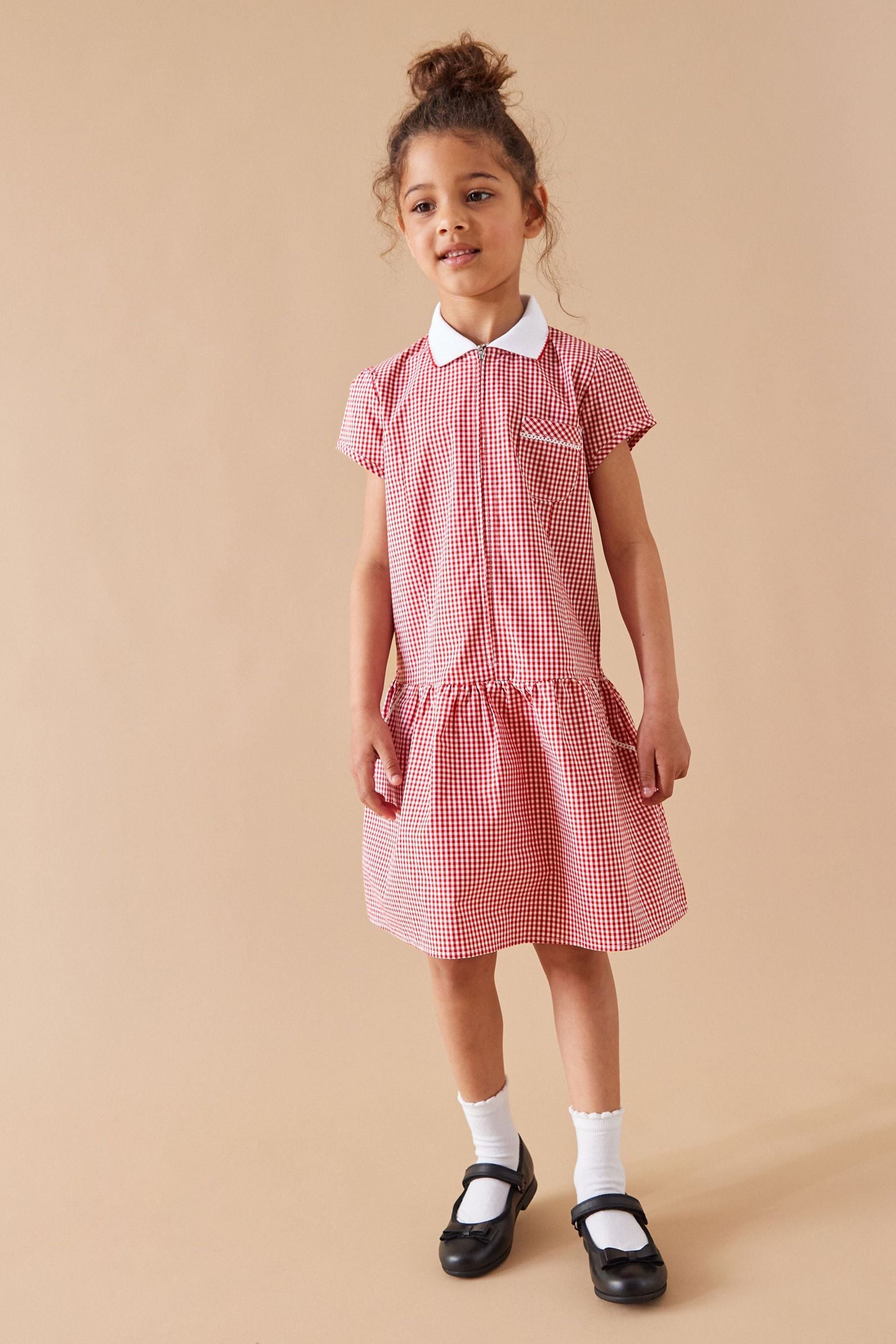 Red Cotton Rich School Gingham Zip Dress (3-14yrs)