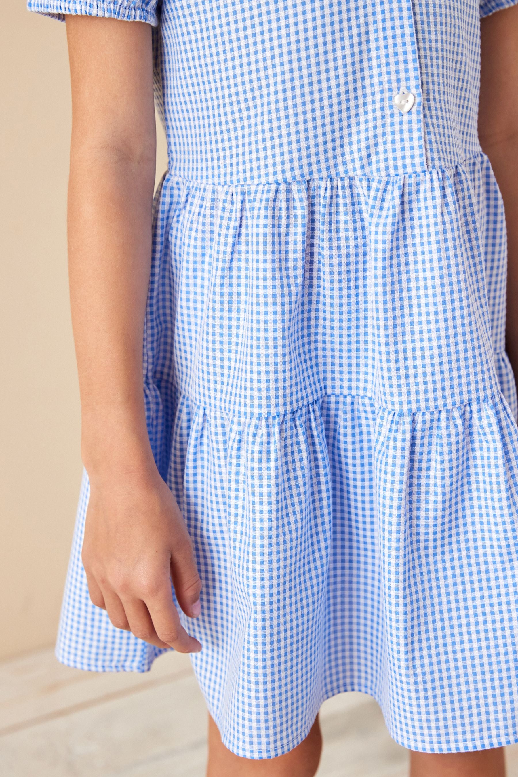 Blue Cotton Rich School Gingham Tiered Pretty Collar Dress (3-14yrs)