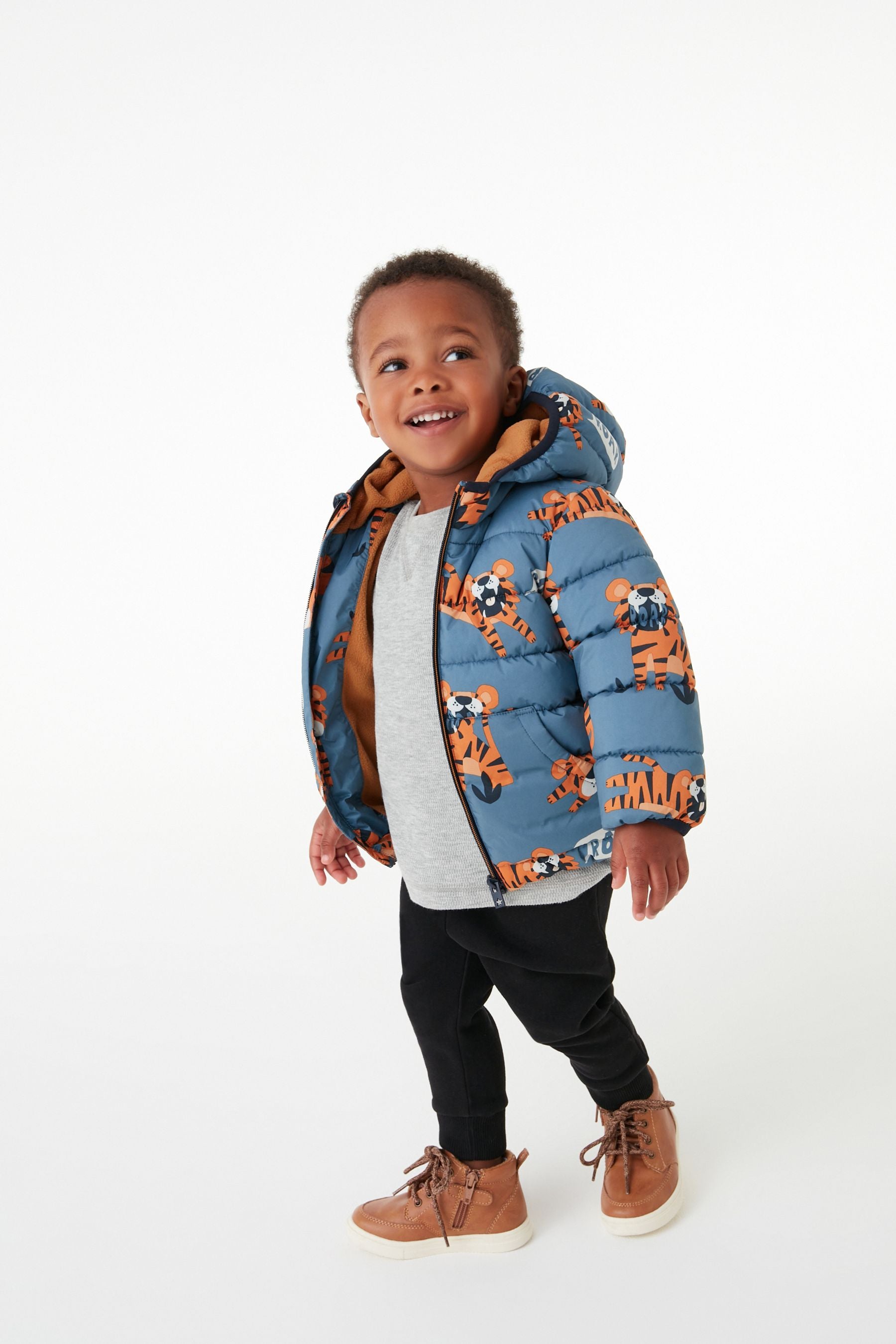 Grey Tiger Print Padded Coat (3mths-7yrs)