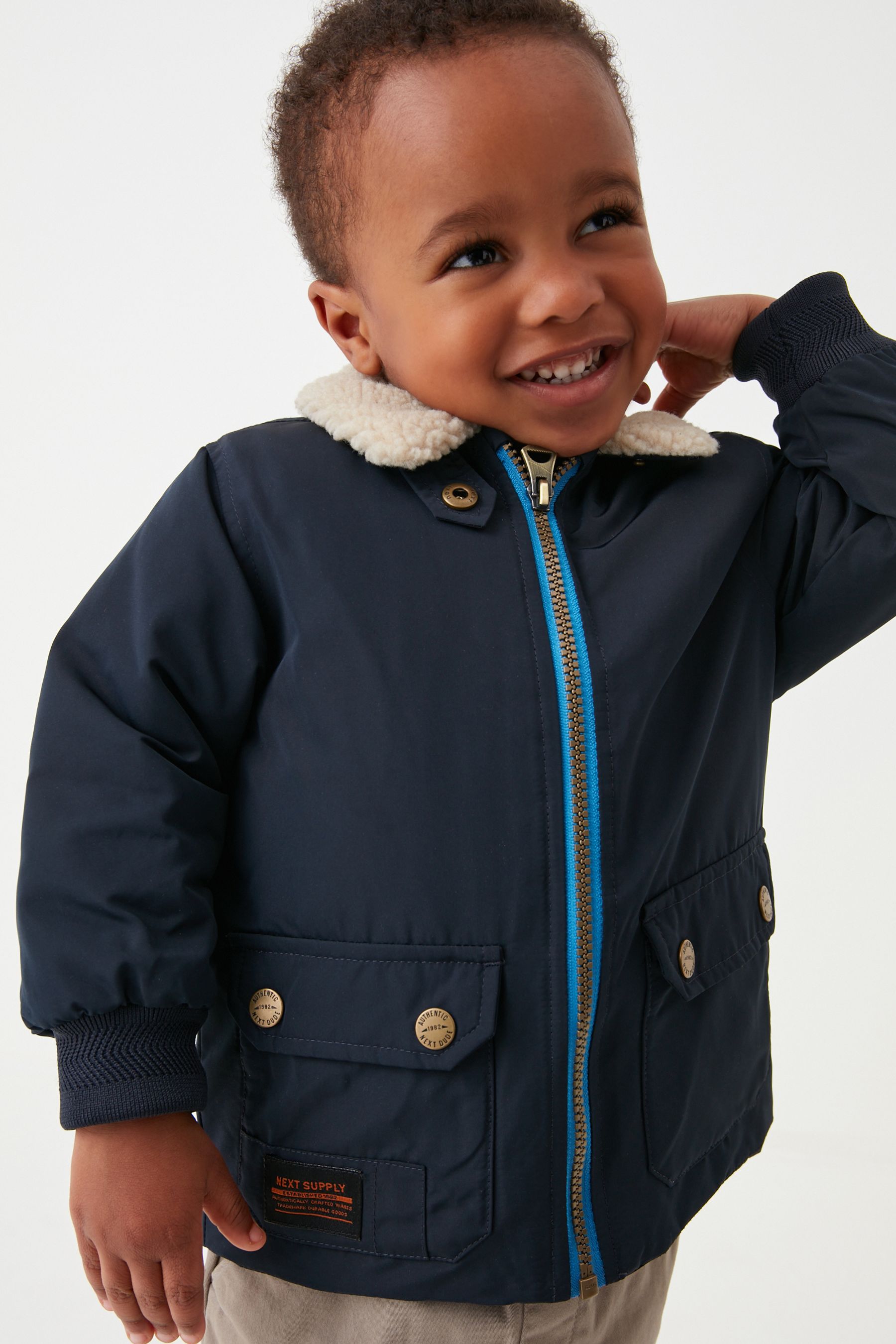 Navy Blue Smart Borg Collar Jacket (3mths-7yrs)