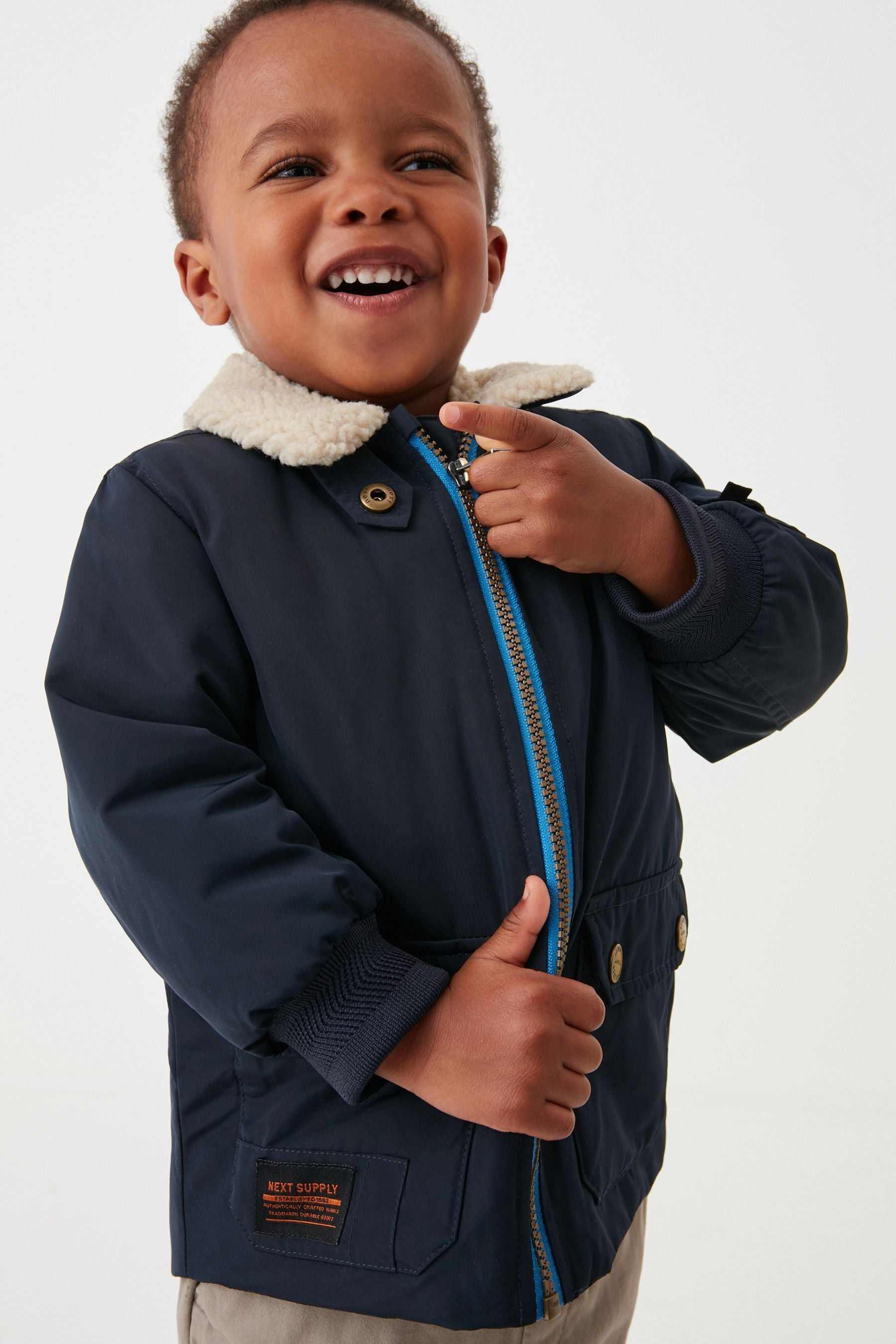 Navy Blue Smart Borg Collar Jacket (3mths-7yrs)