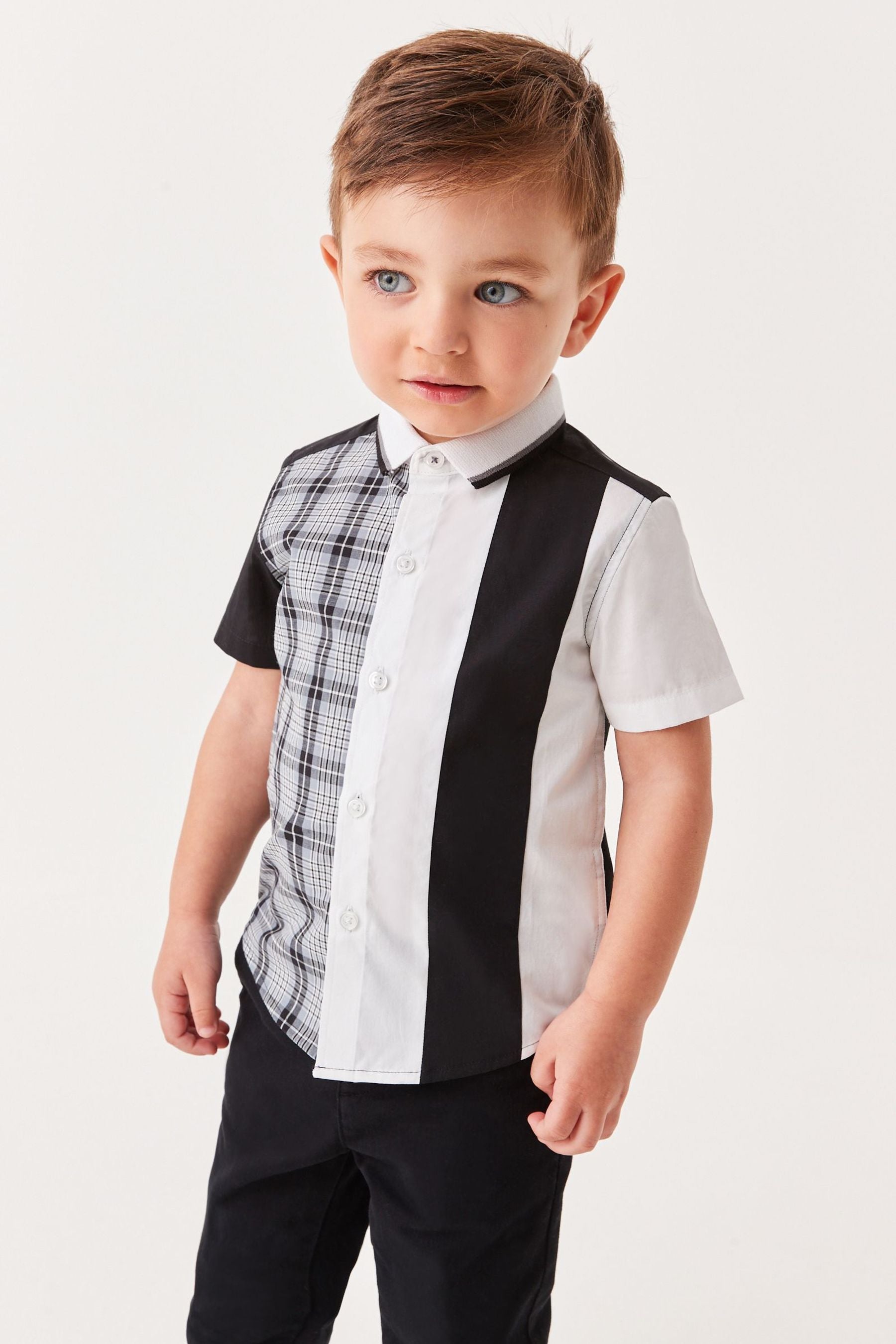 Monochrome Check Short Sleeve SS Splice Check Shirt (3mths-12yrs)