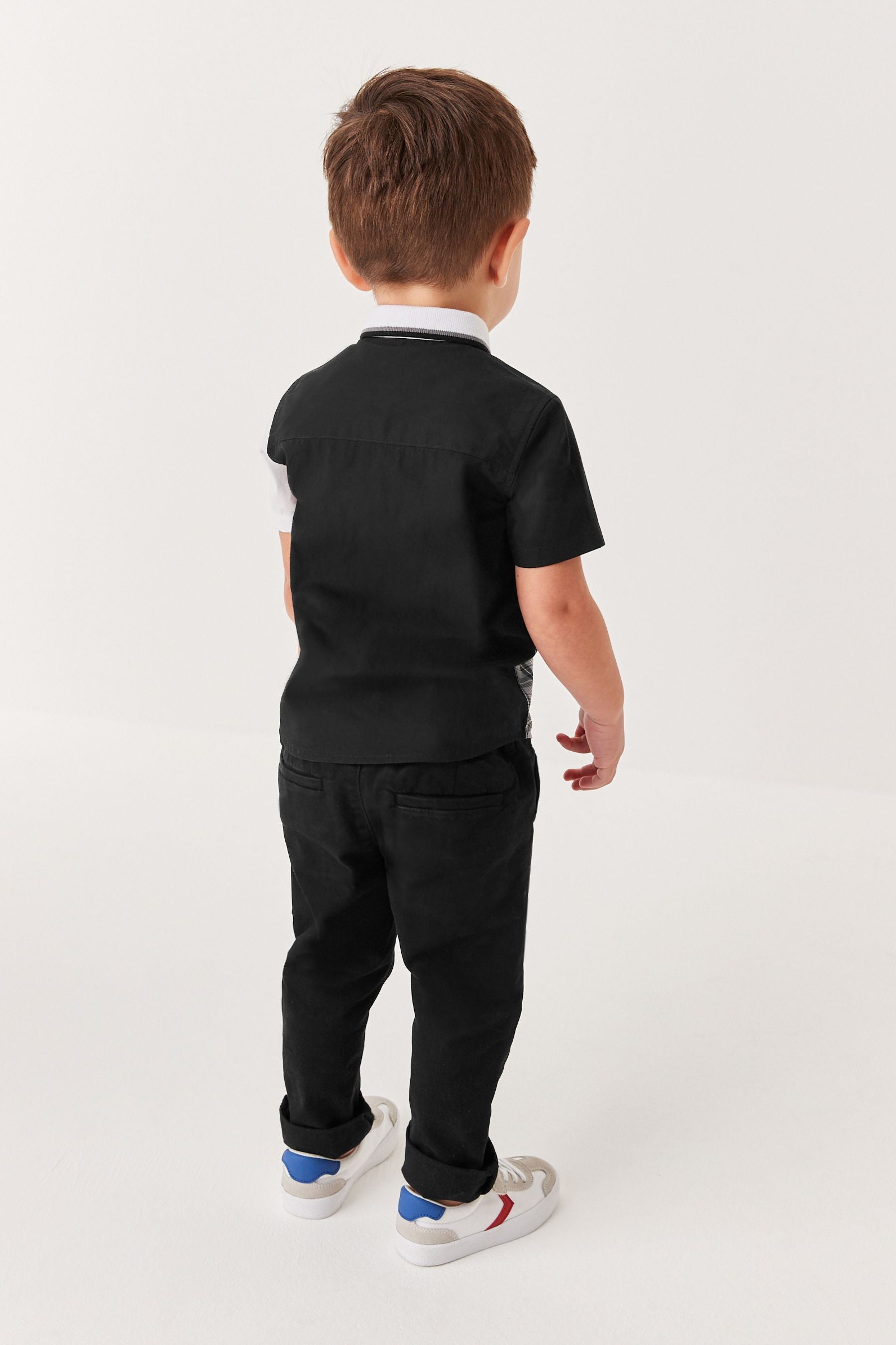 Monochrome Check Short Sleeve SS Splice Check Shirt (3mths-12yrs)