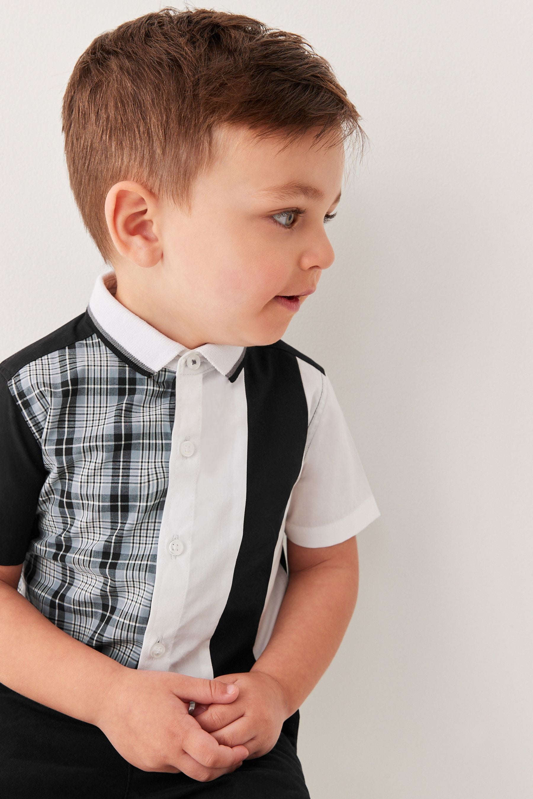 Monochrome Check Short Sleeve SS Splice Check Shirt (3mths-12yrs)