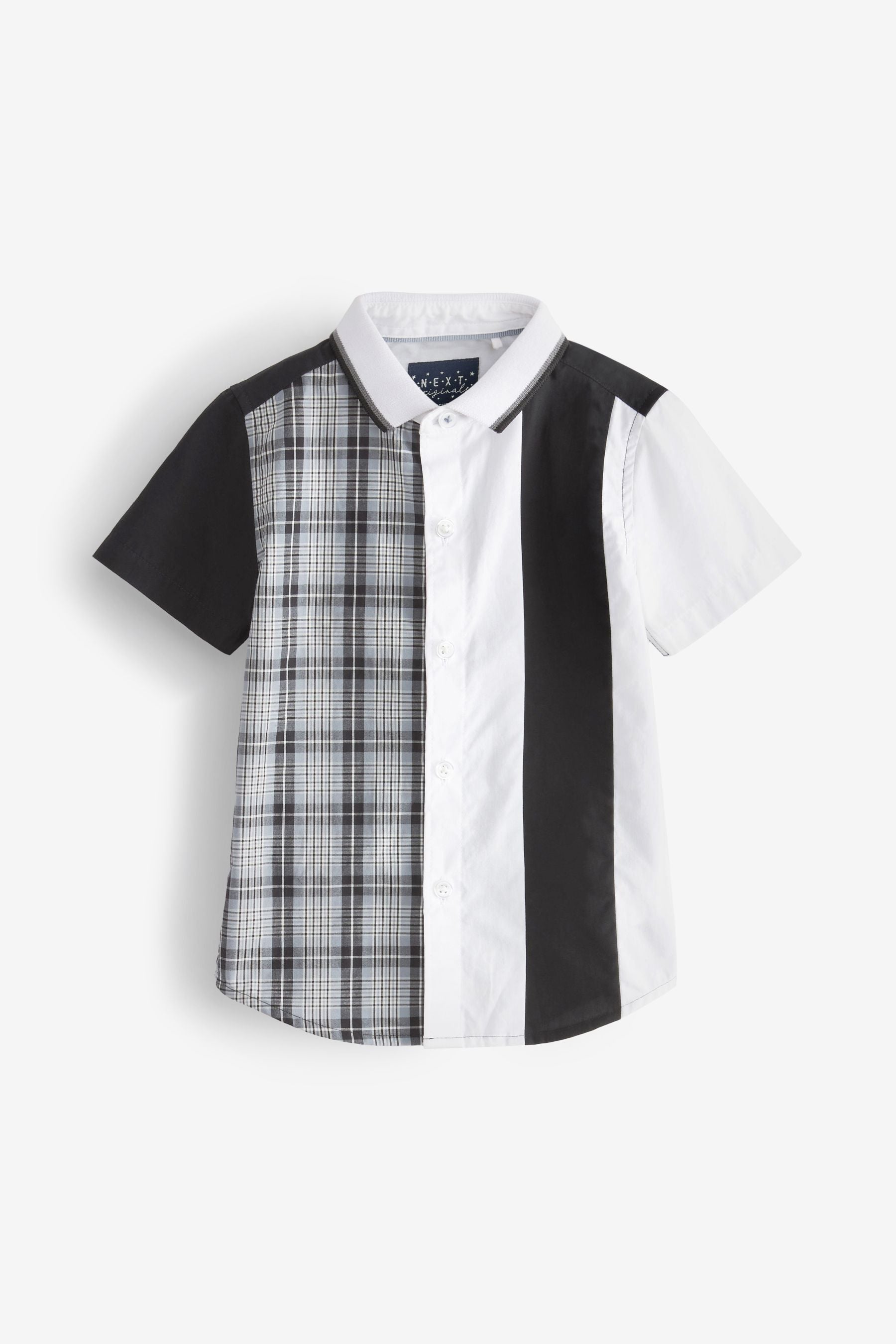 Monochrome Check Short Sleeve SS Splice Check Shirt (3mths-12yrs)