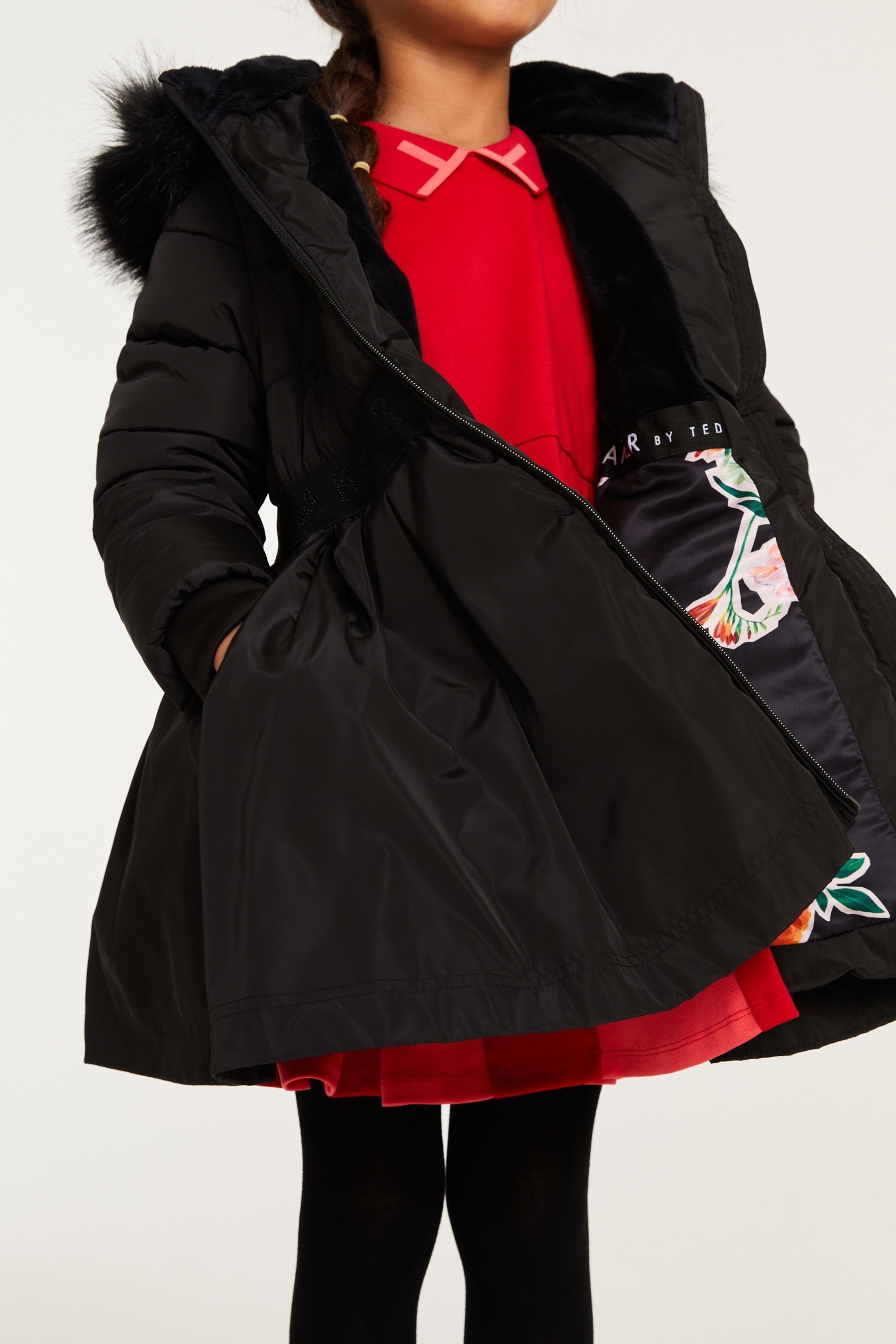 Black Baker by Ted Baker Black Skirt Parka Coat