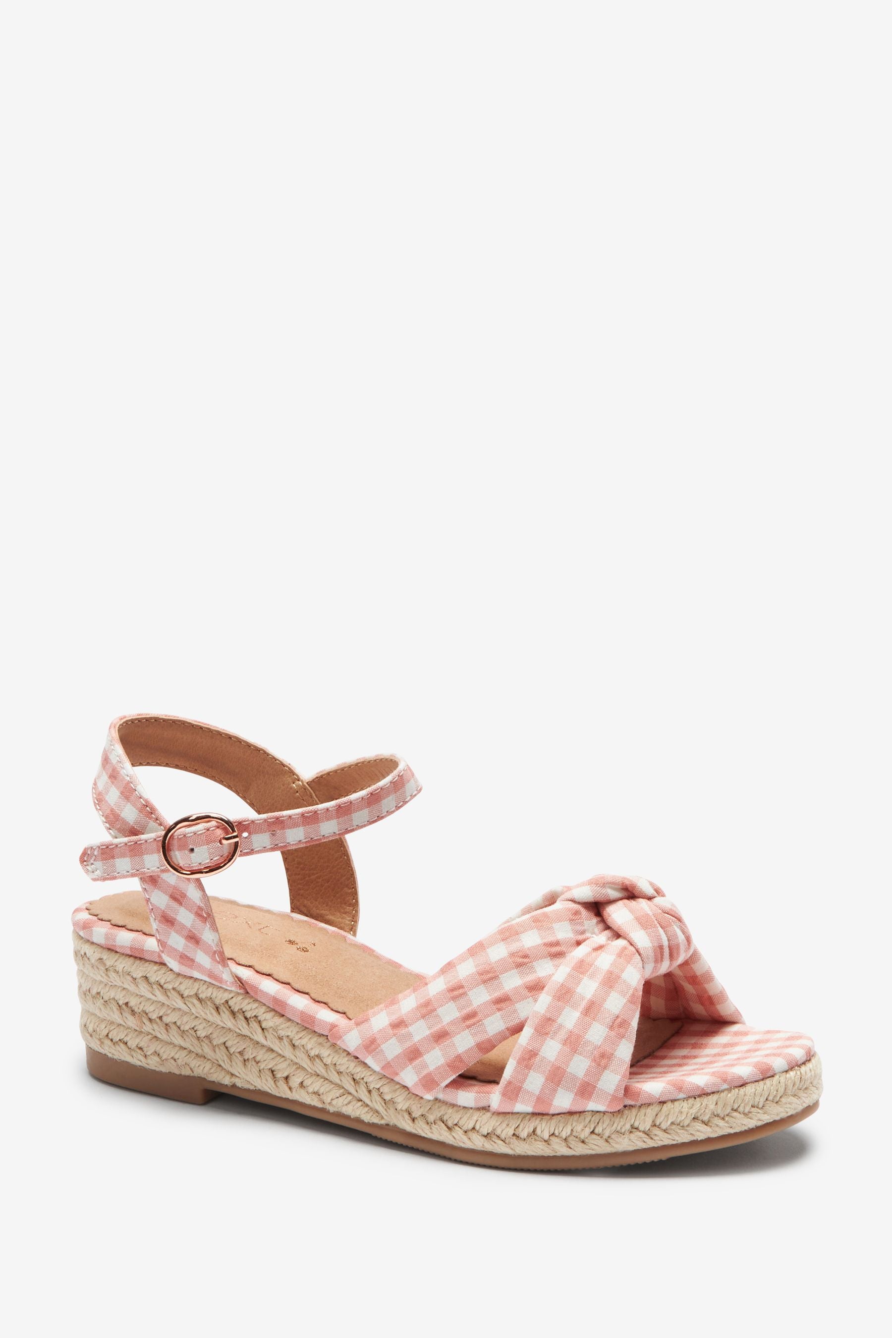 Pink Gingham Knot Wedge Sandals