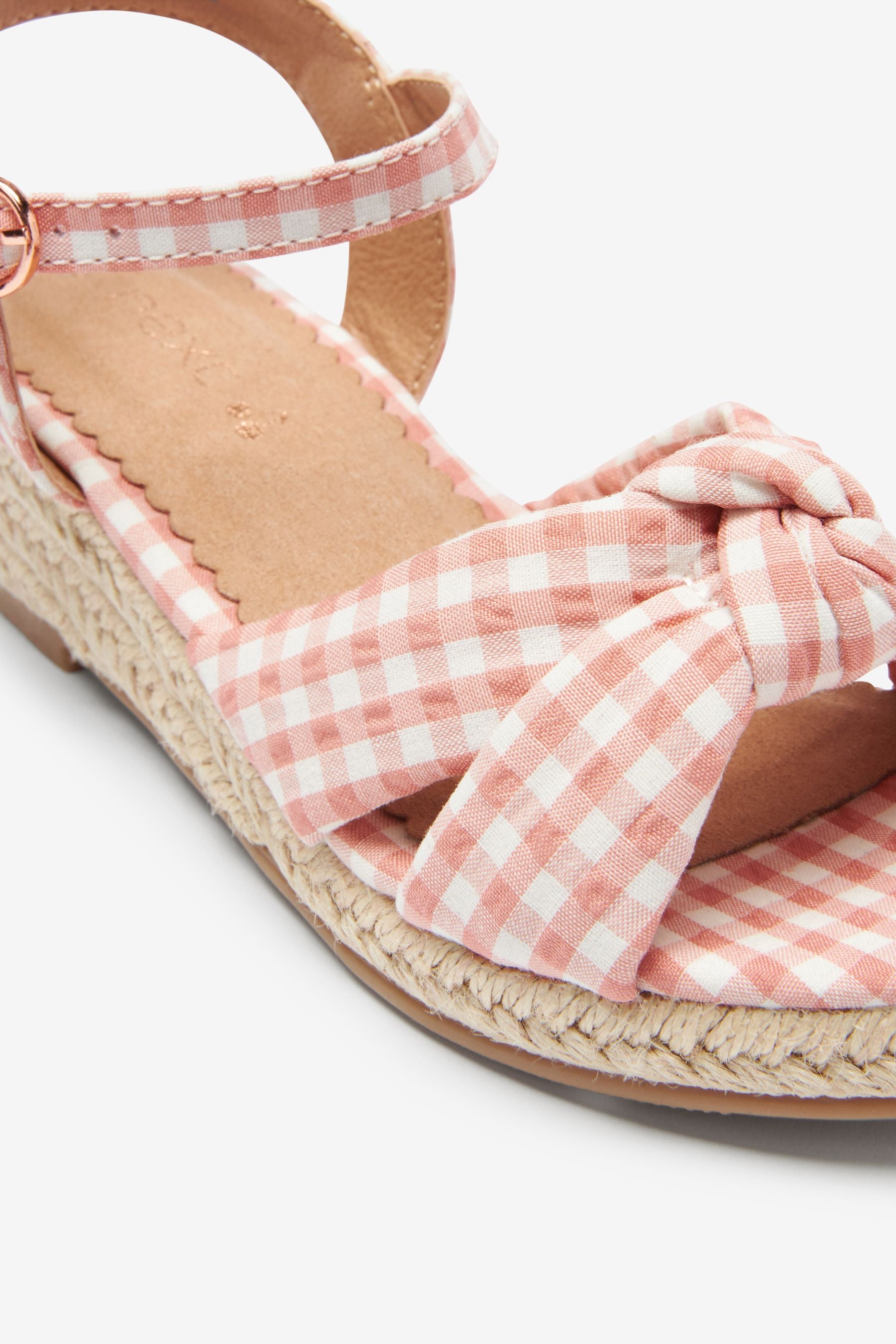 Pink Gingham Knot Wedge Sandals