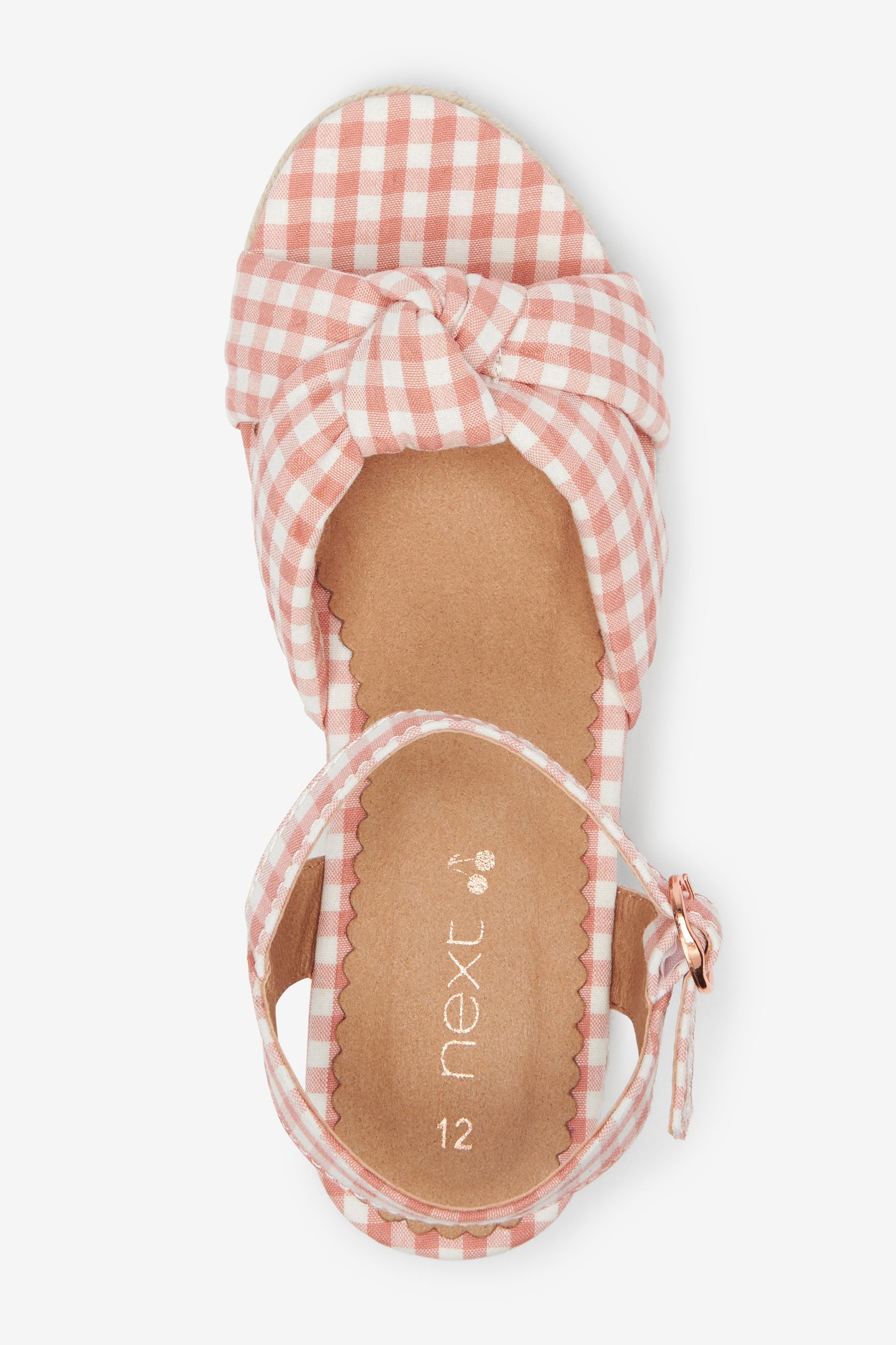 Pink Gingham Knot Wedge Sandals