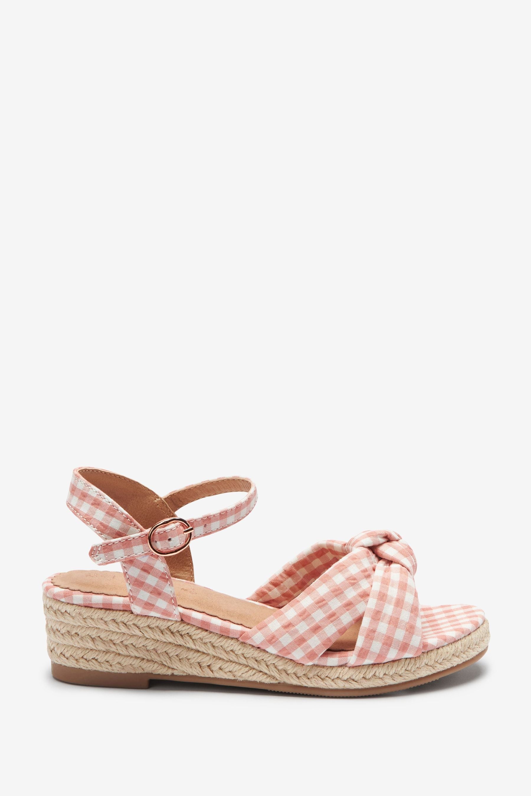 Pink Gingham Knot Wedge Sandals