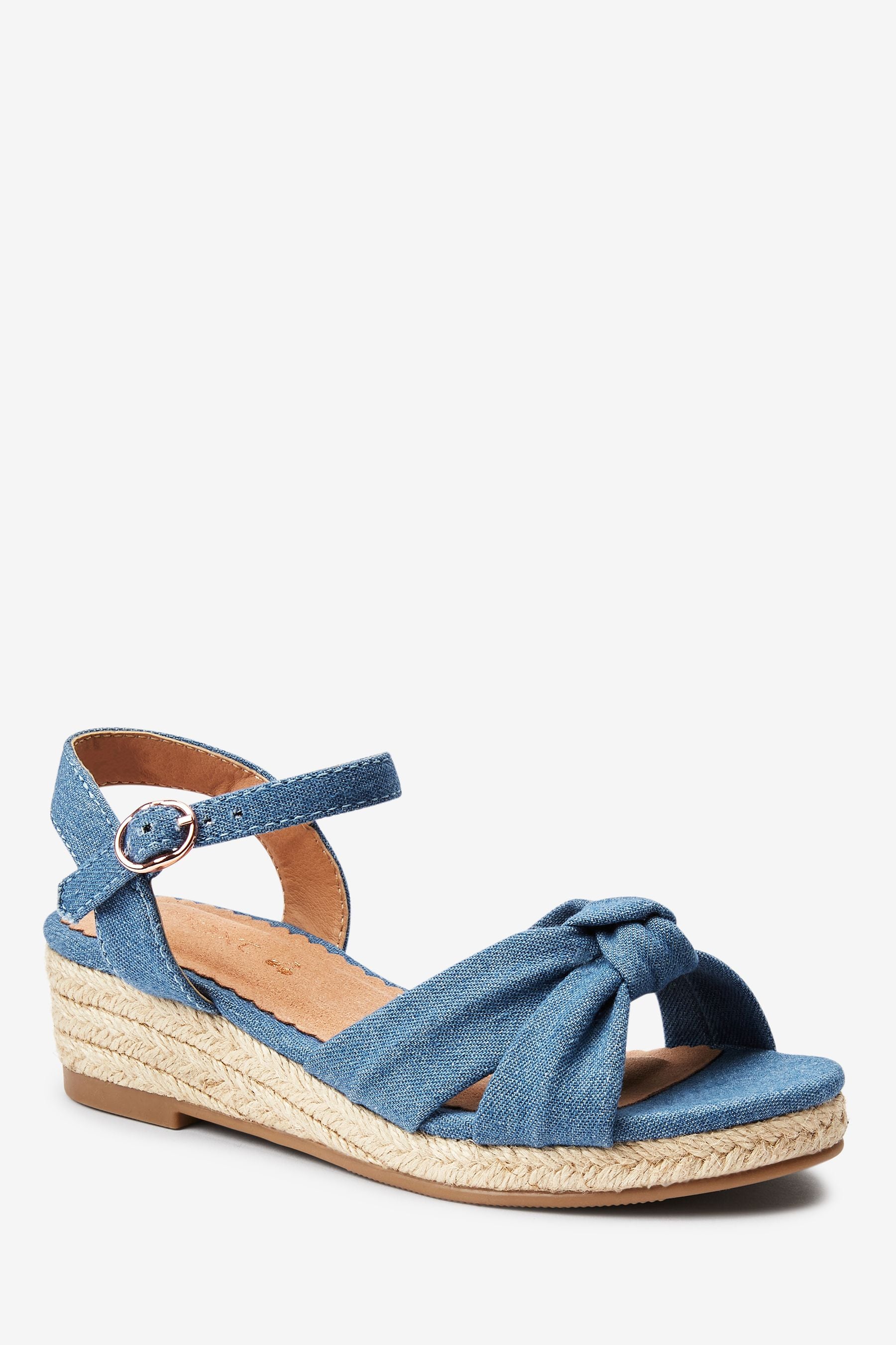 Denim Knot Detail Wedge Sandals