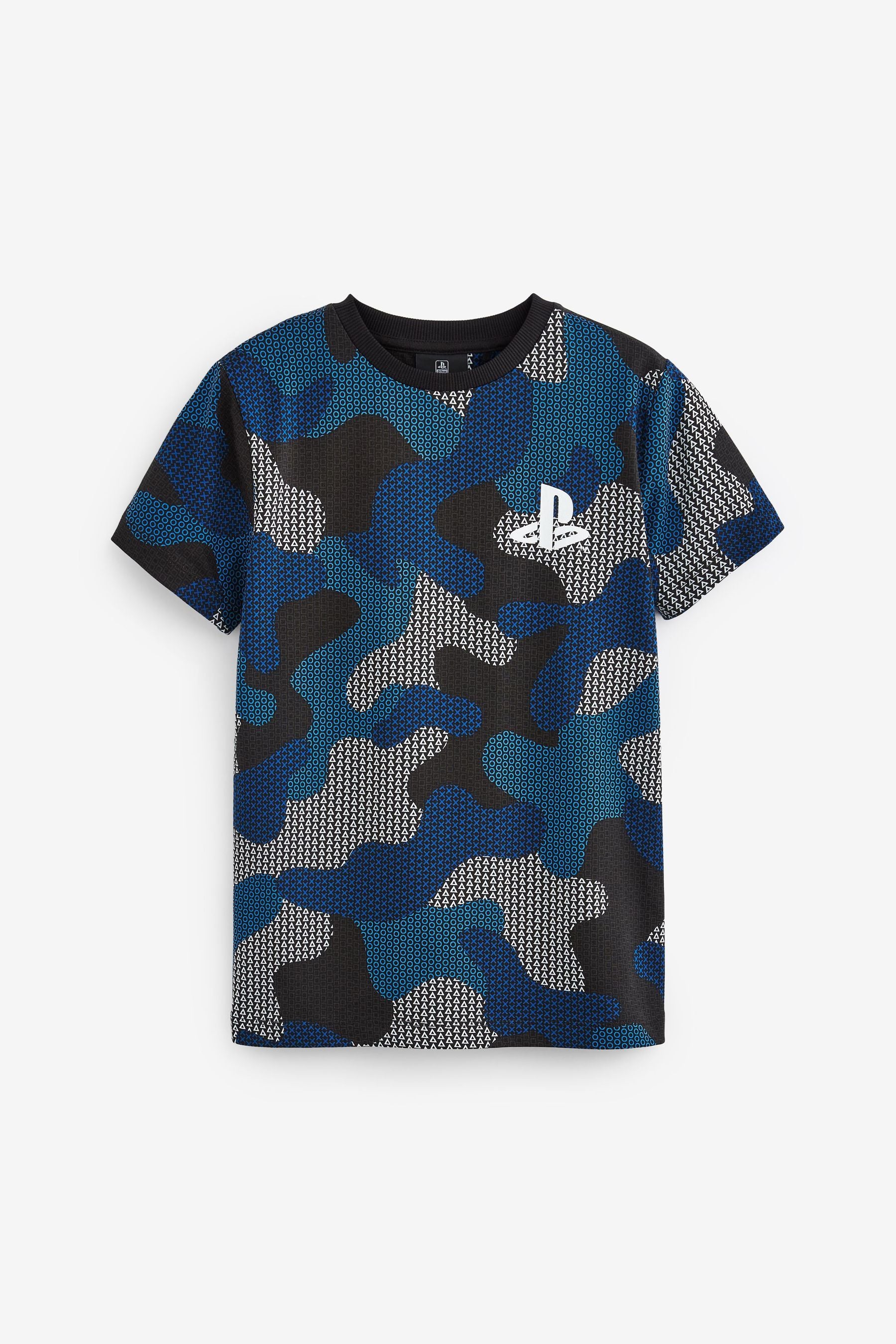 Blue Camo Playstation Gaming License T-Shirt (3-16yrs)