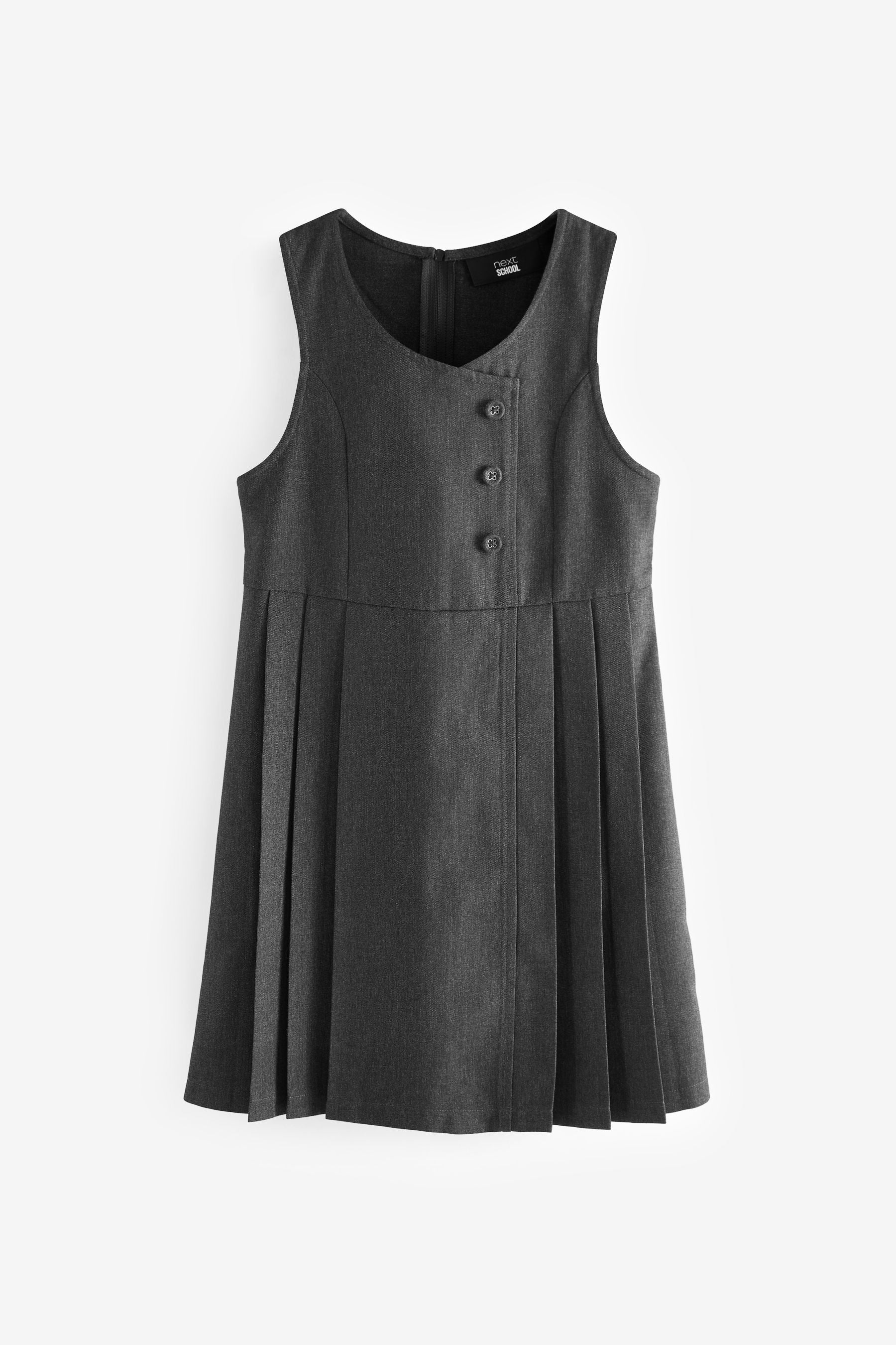 Grey Asymmetric Button Front Pinafore School Dress (3-14yrs)