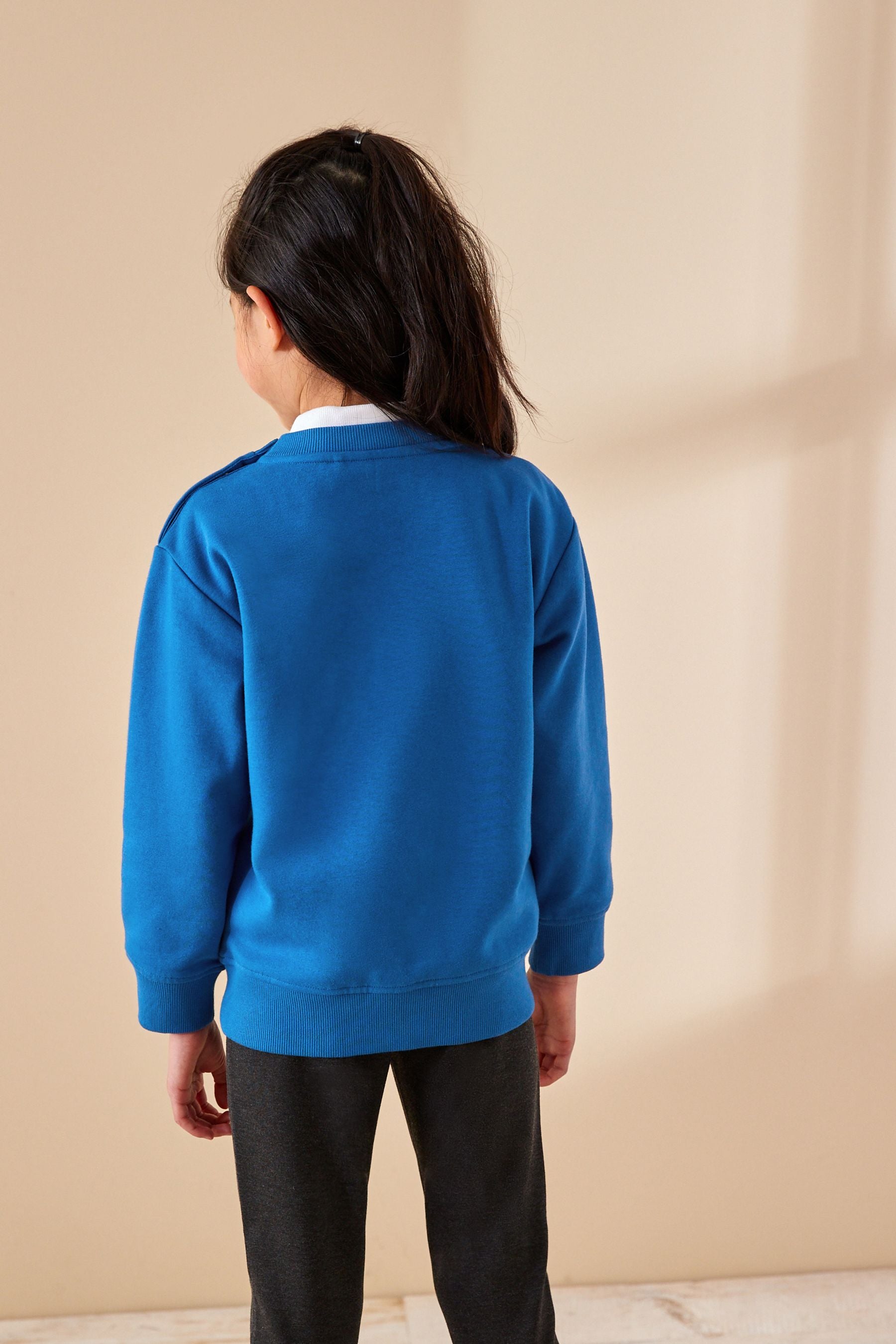 Blue Dressing Made Easy Cotton Rich Poppered Shoulder Sweatshirt (3-16yrs)