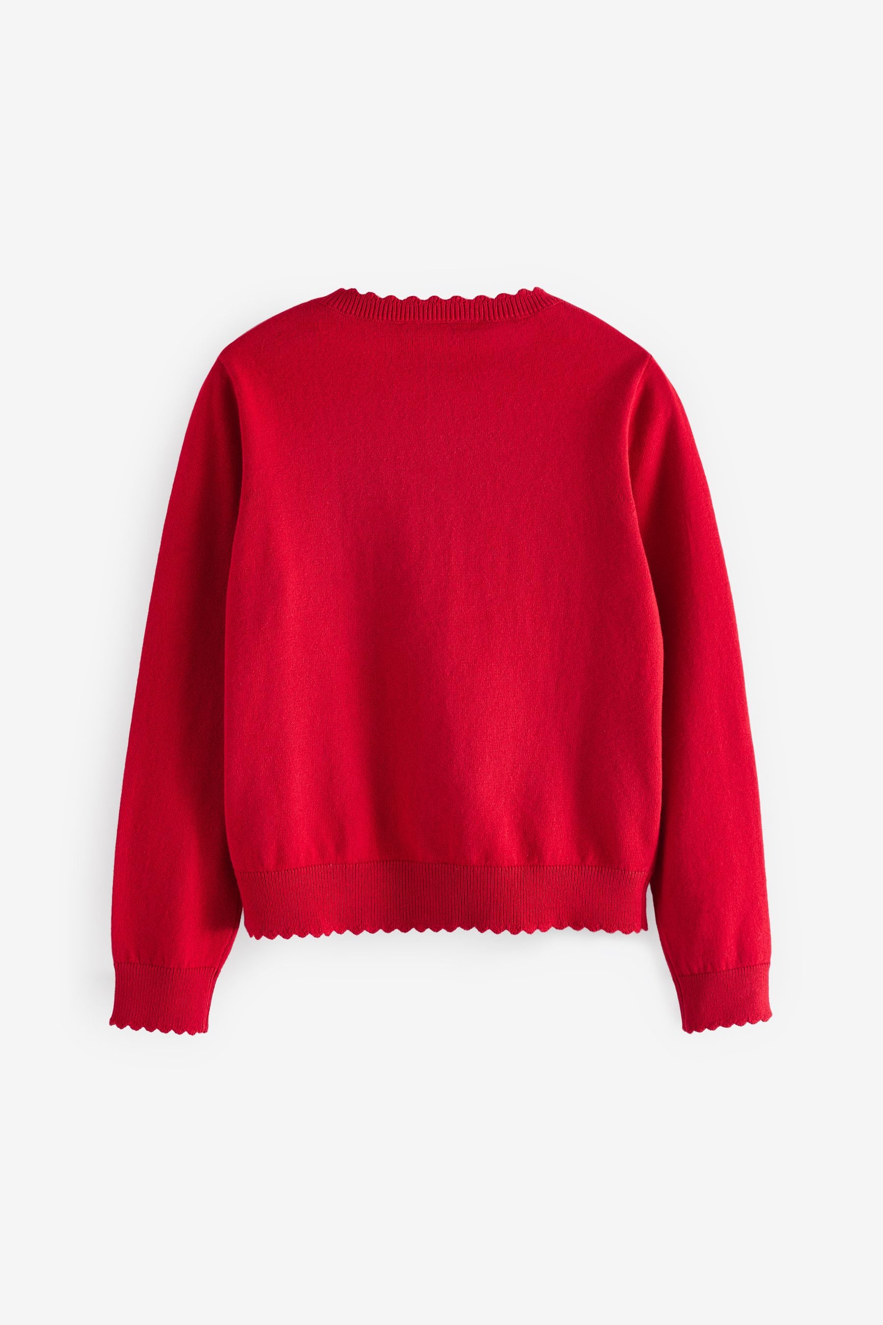 Red Cotton Rich Scalloped Edge School Cardigan (3-16yrs)