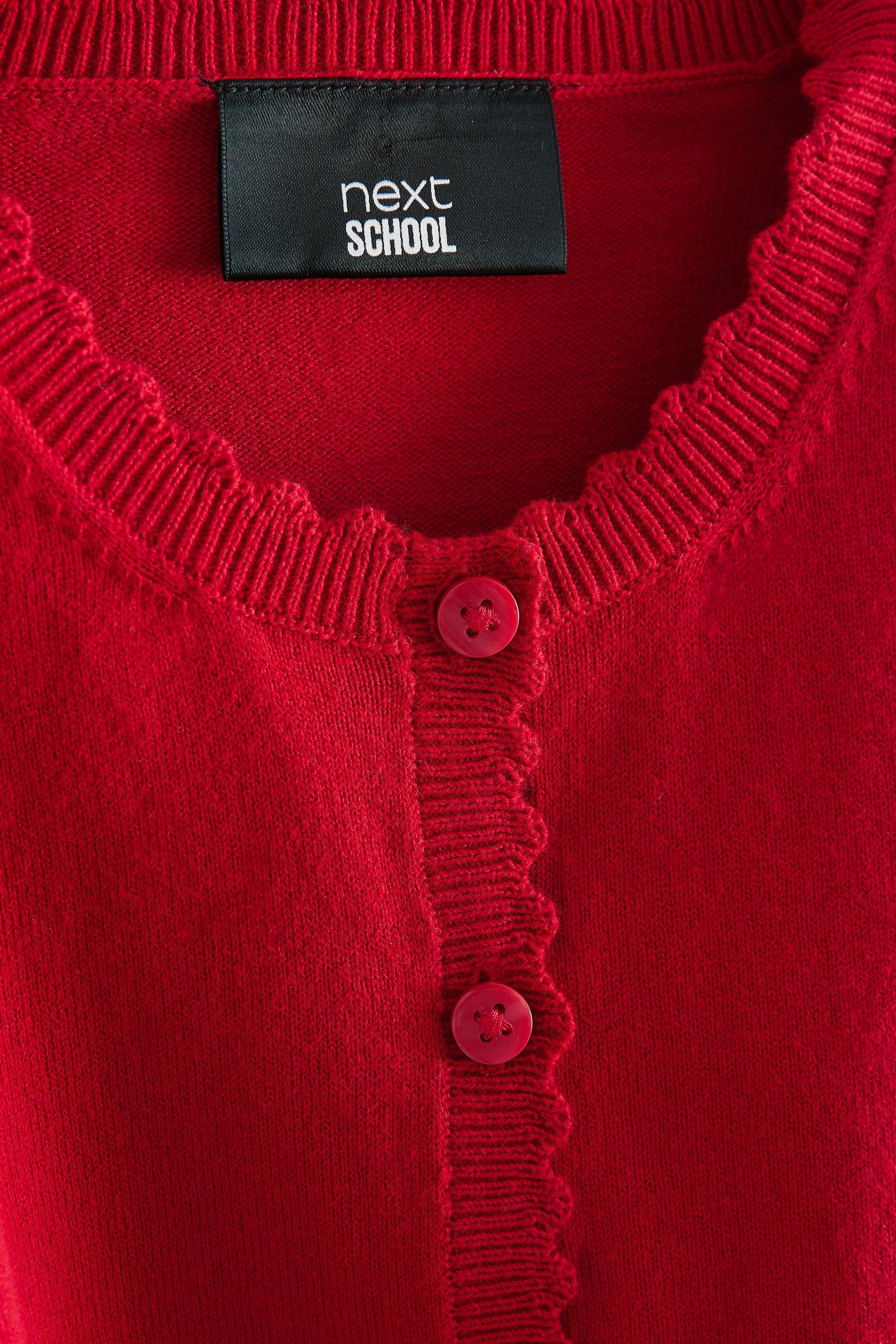 Red Cotton Rich Scalloped Edge School Cardigan (3-16yrs)