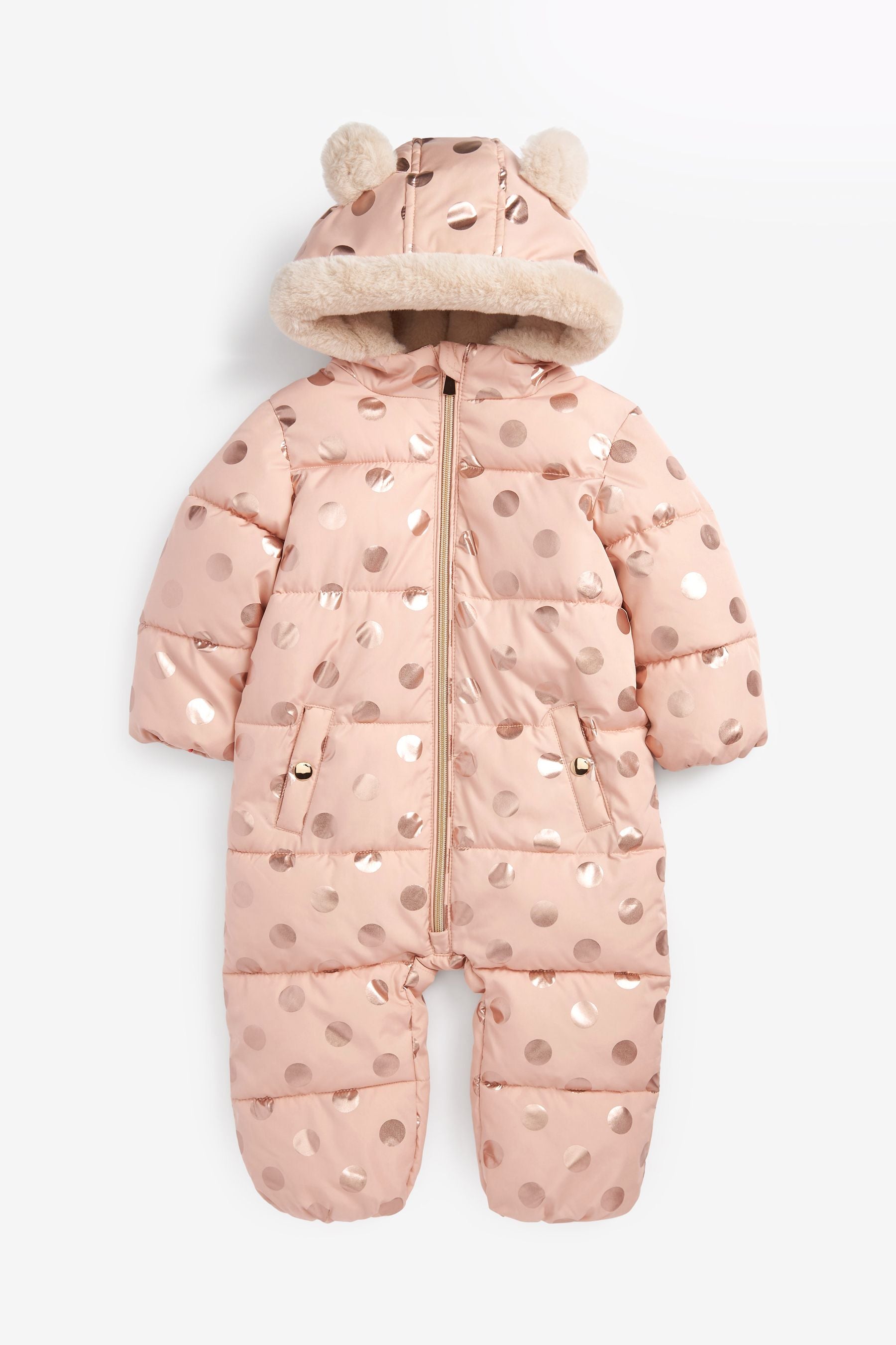 Pink Spot Shower Resistant Metallic Snowsuit (3mths-7yrs)