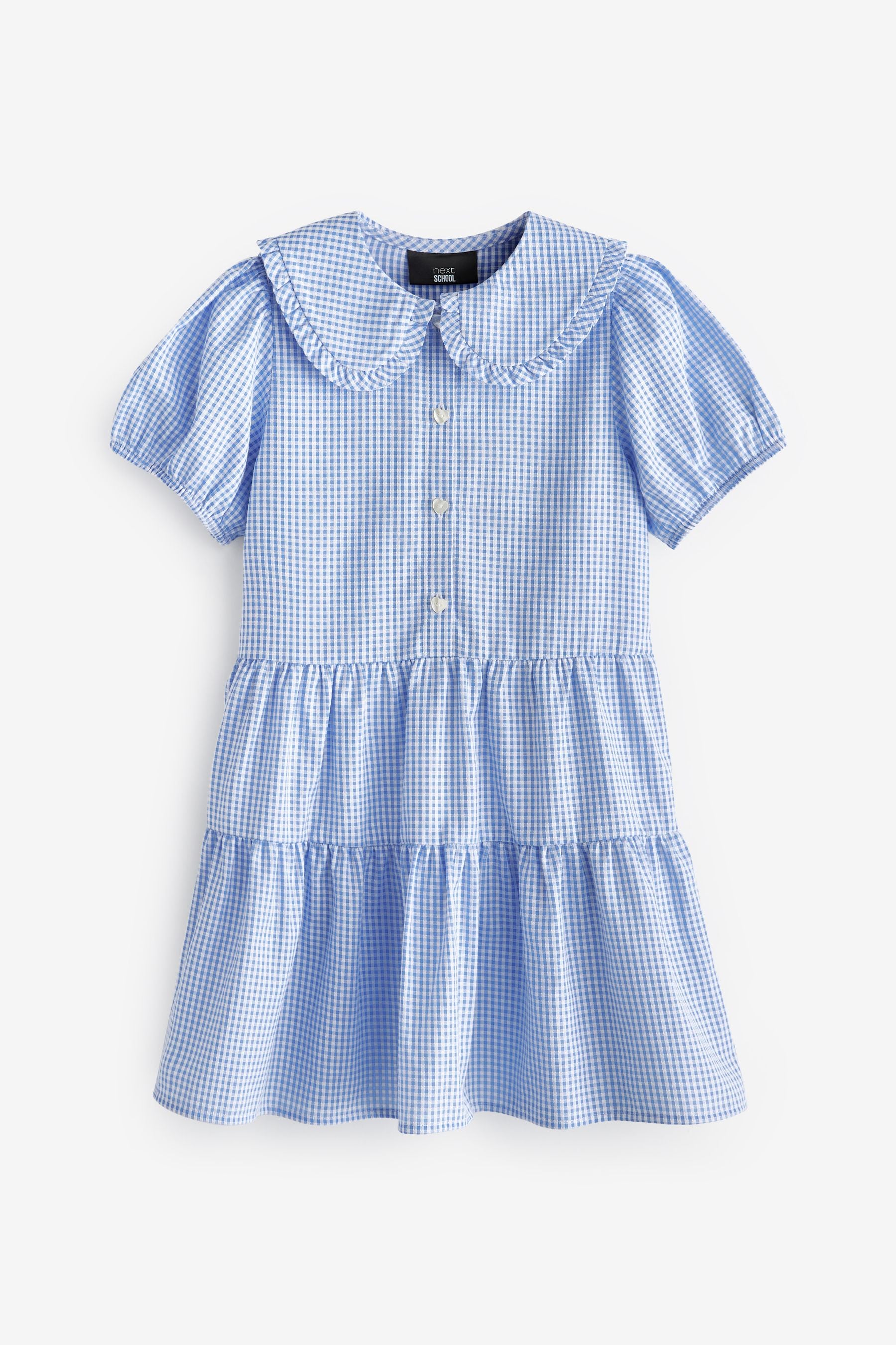 Blue Cotton Rich School Gingham Tiered Pretty Collar Dress (3-14yrs)