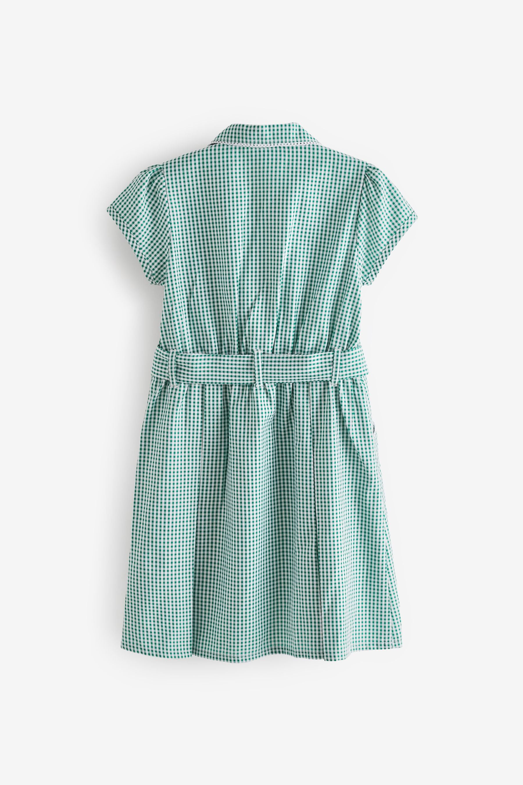 Green Gingham Cotton Rich Belted School Dress With Scrunchie (3-14yrs)