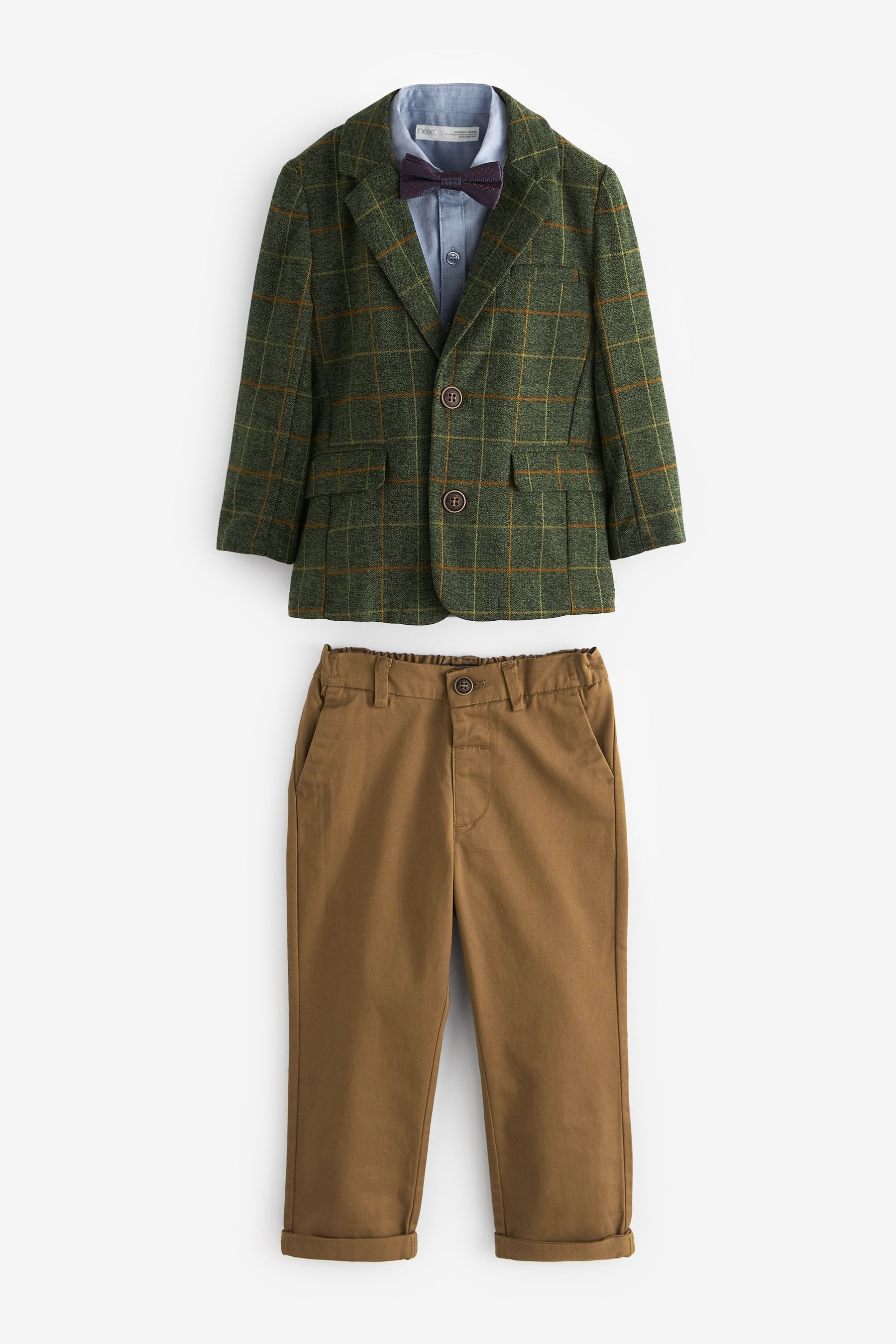 Green 4 Piece Heritage Check Blazer, Shirt, Trousers And Bow Tie Set (3mths-9yrs)