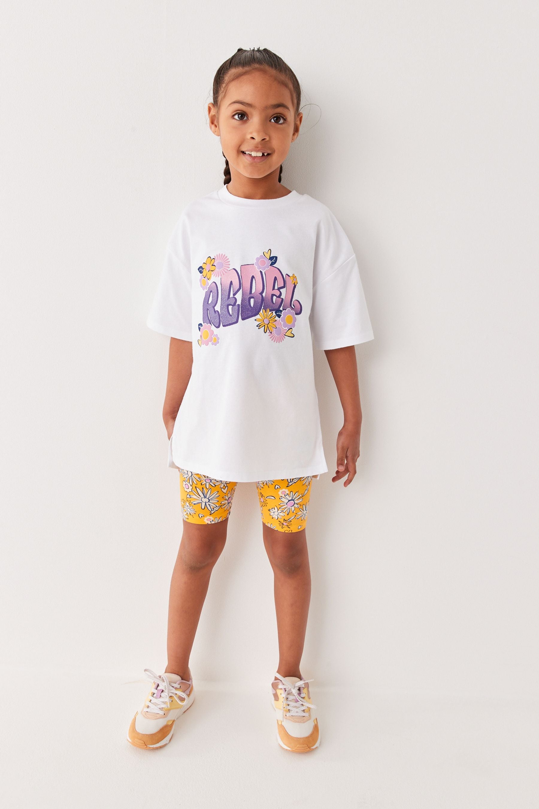 Orange/White Rebel T-Shirt & Cycle Short Set (3-16yrs)