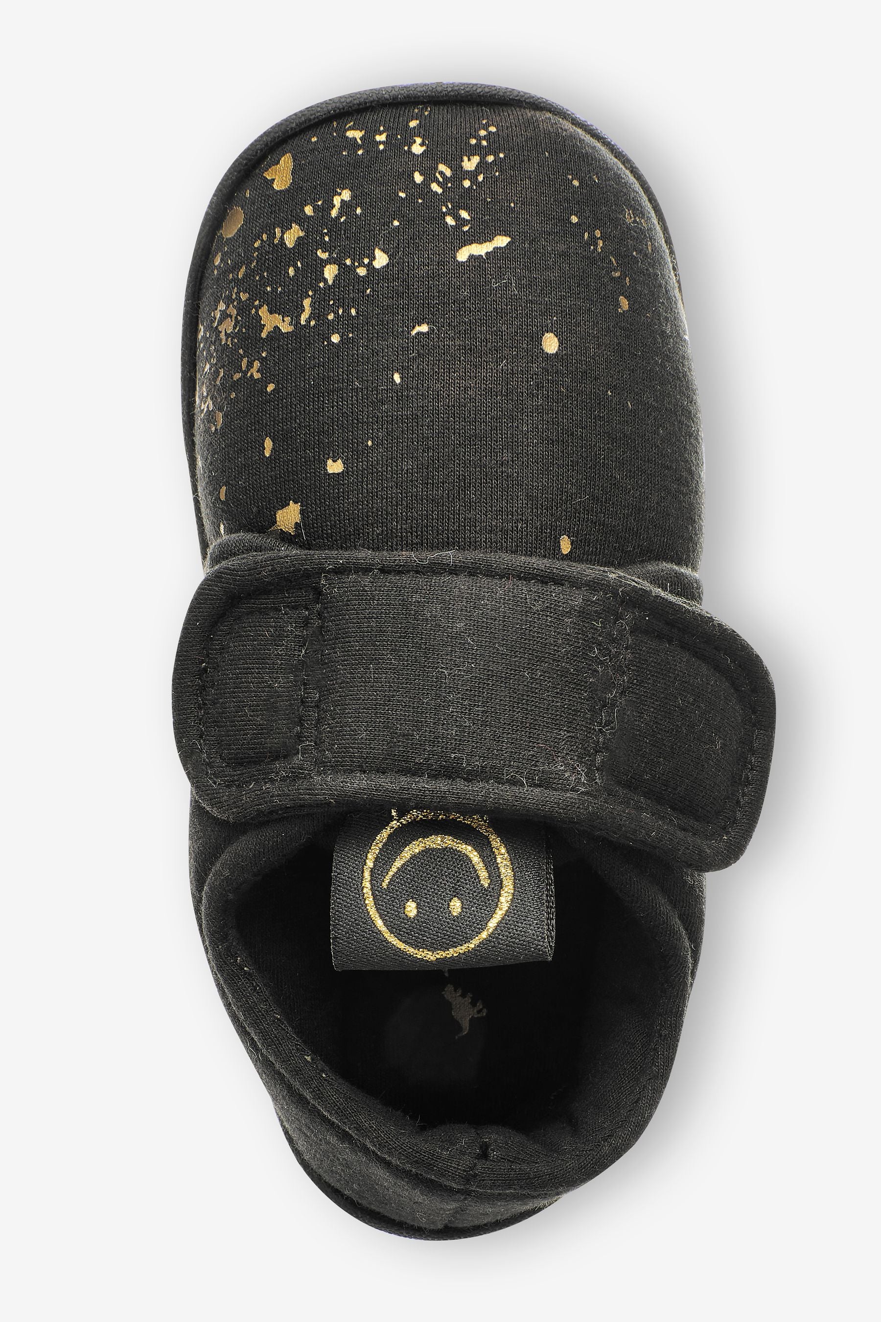 Black/Gold Smiley Splat Touch Fastening Cupsole Slippers