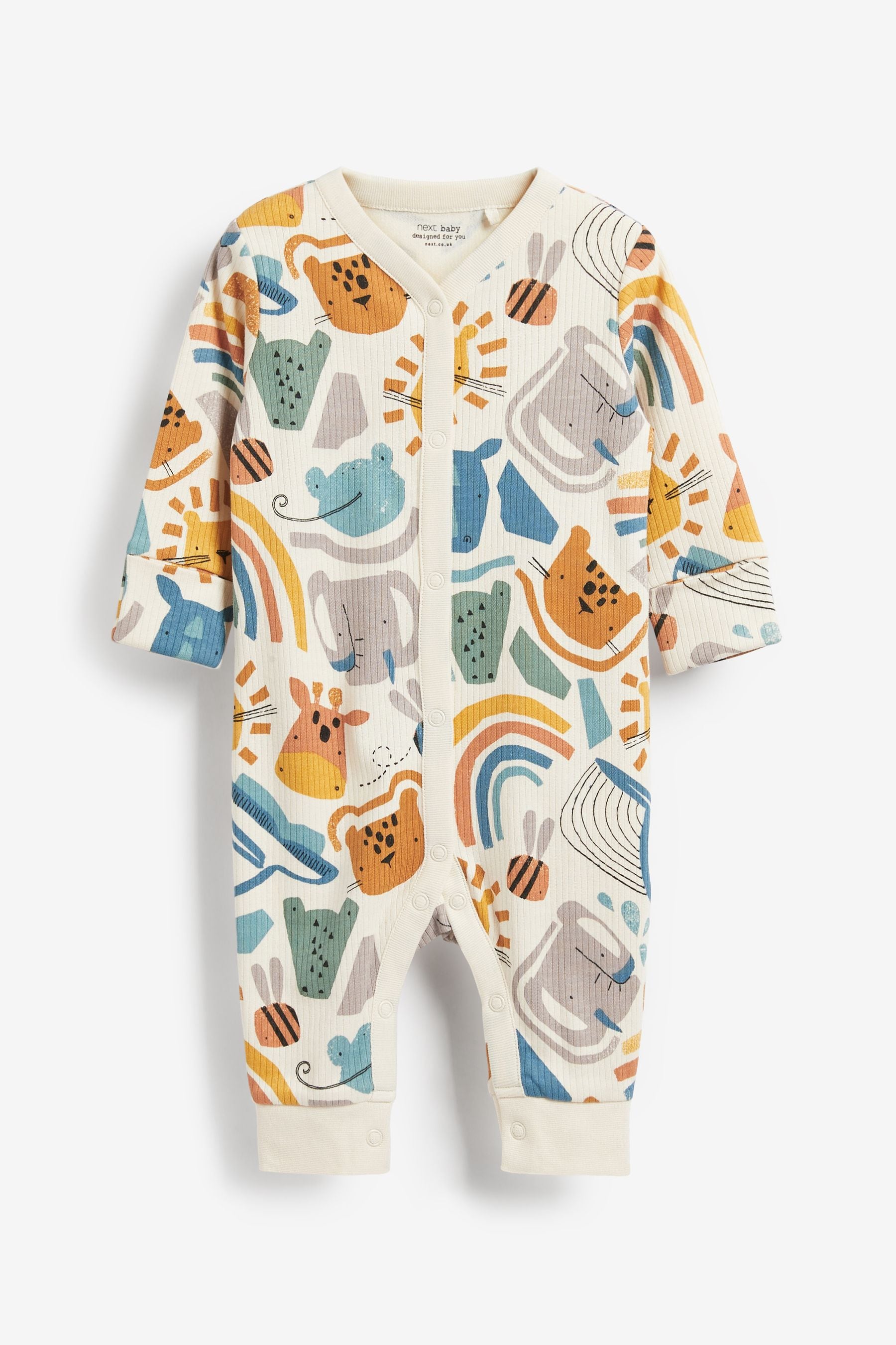 Blue Animal Rib Footless Sleepsuits 3 Pack (0mths-3yrs)