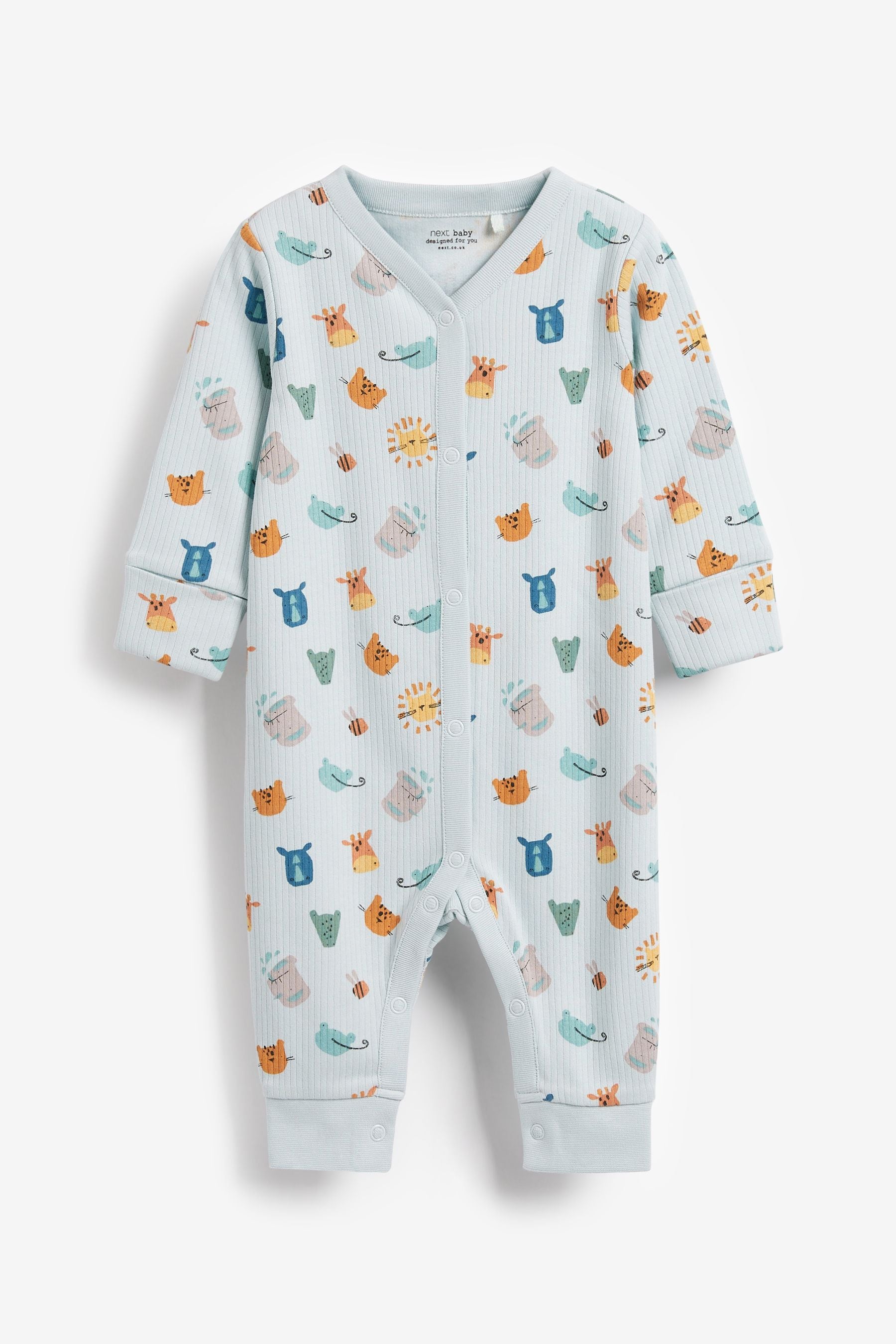 Blue Animal Rib Footless Sleepsuits 3 Pack (0mths-3yrs)