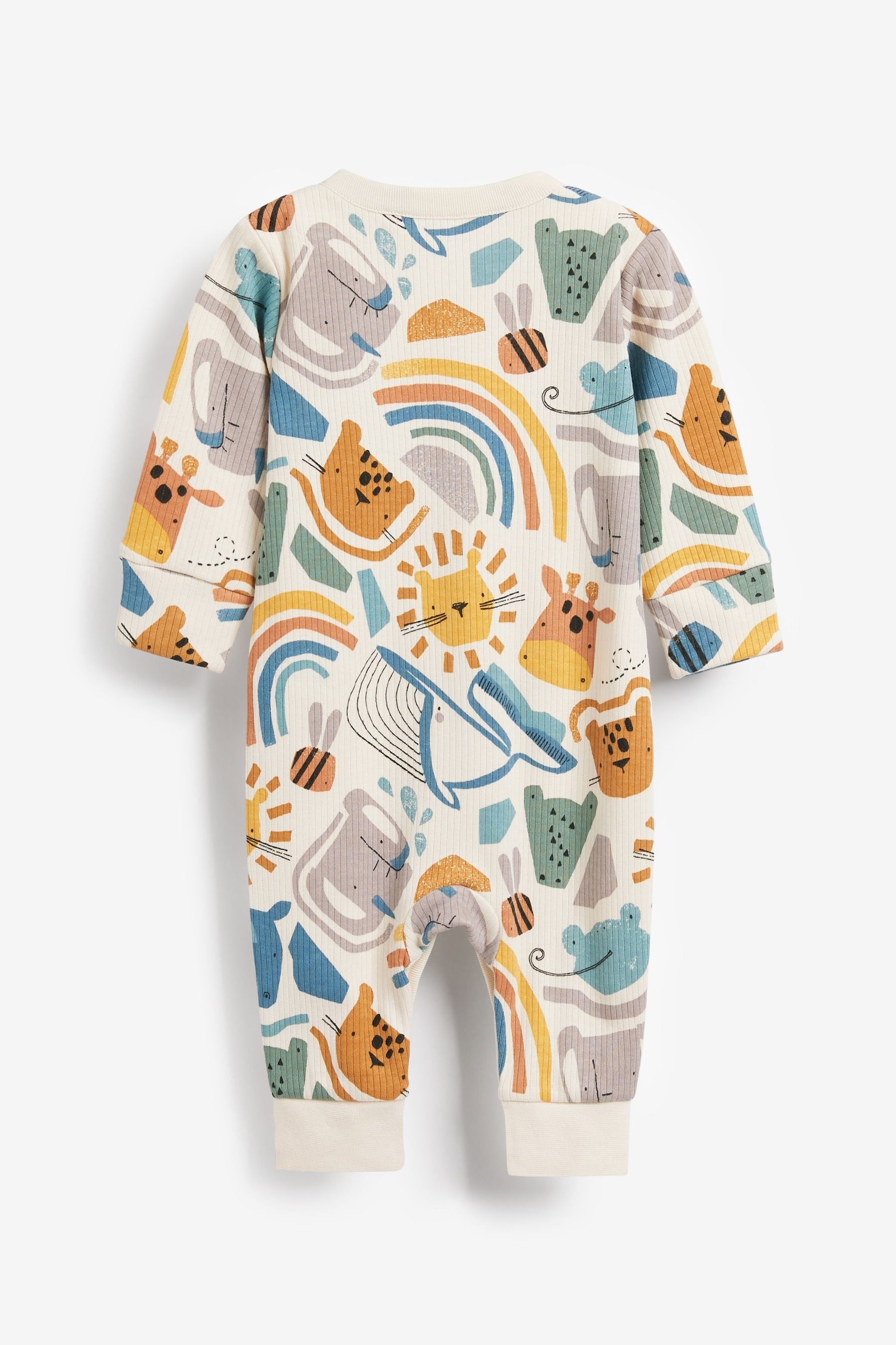 Blue Animal Rib Footless Sleepsuits 3 Pack (0mths-3yrs)