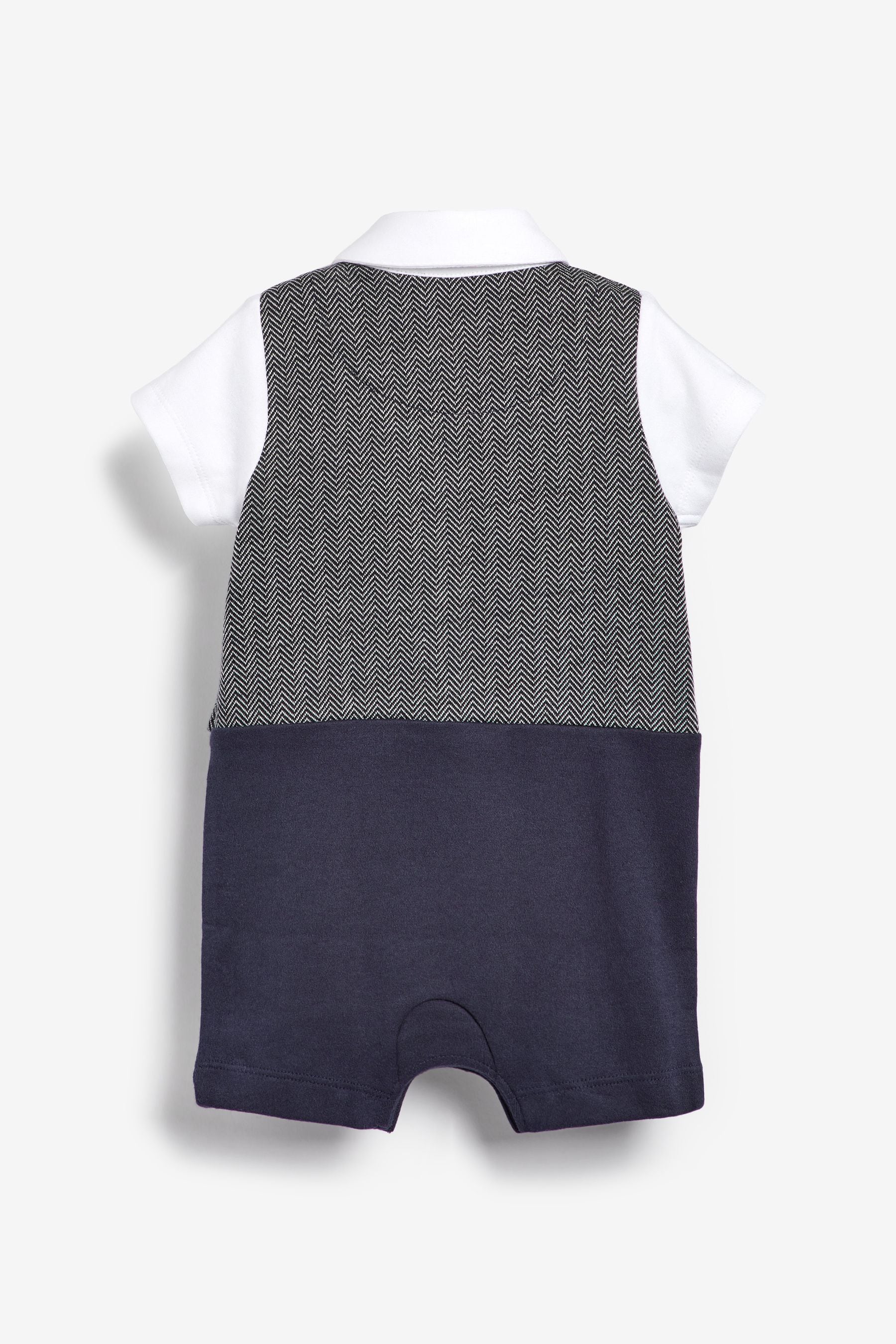 Grey/White Smart Bow Tie And Waistcoat Romper (0mths-2yrs)