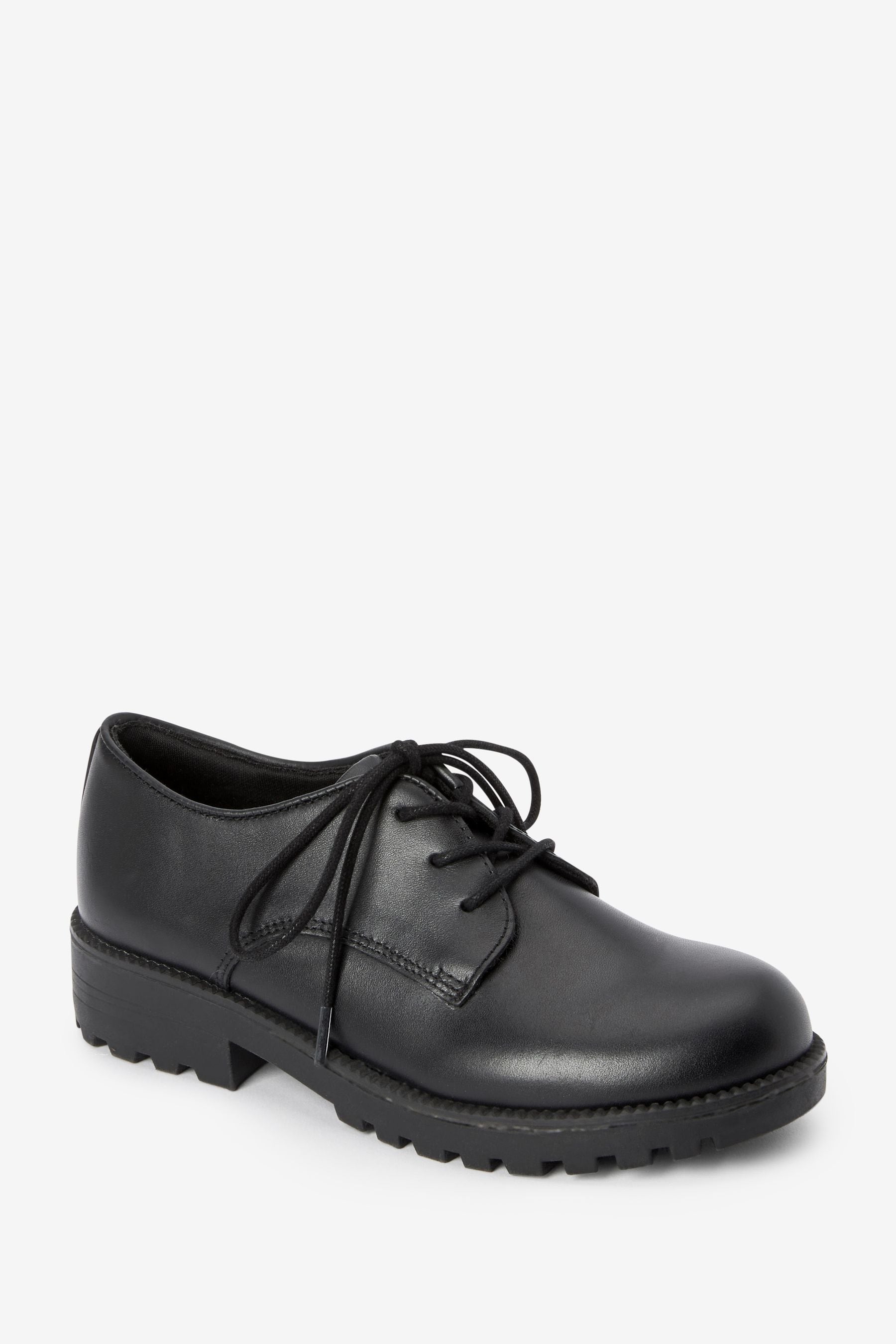 Black School Leather Lace-Up Shoes