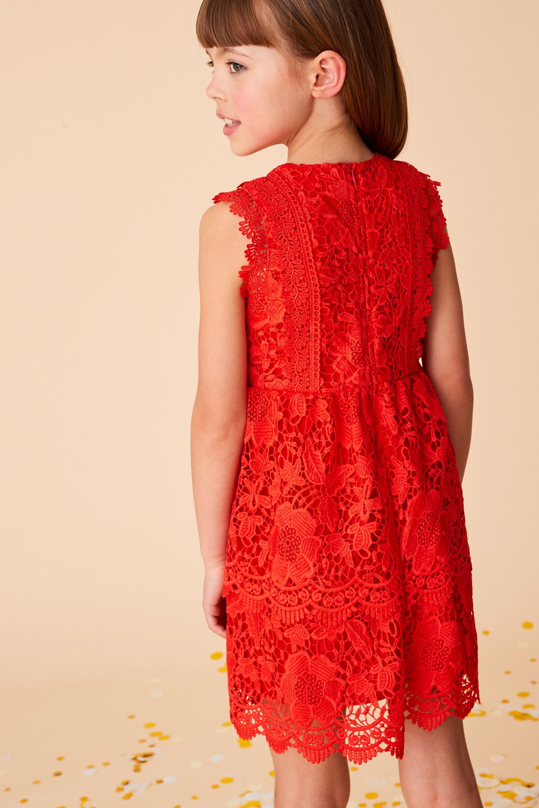 Red Lace Peplum Dress (3-16yrs)