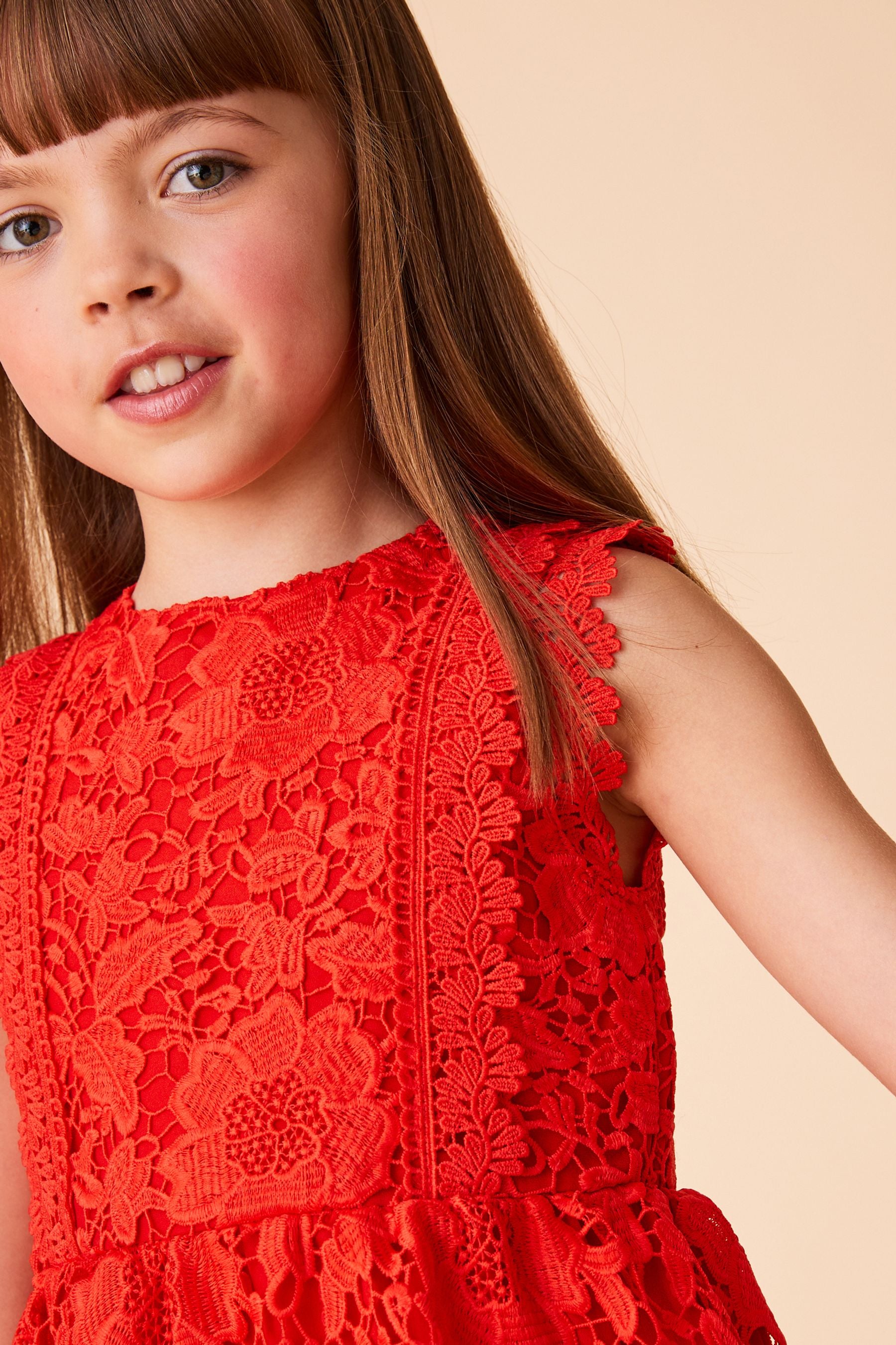 Red Lace Peplum Dress (3-16yrs)