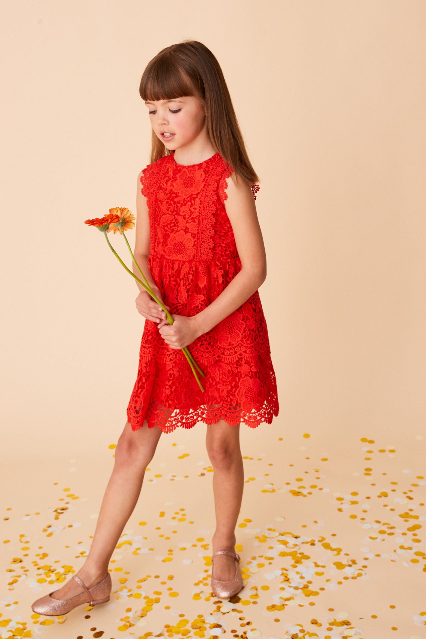 Red Lace Peplum Dress (3-16yrs)