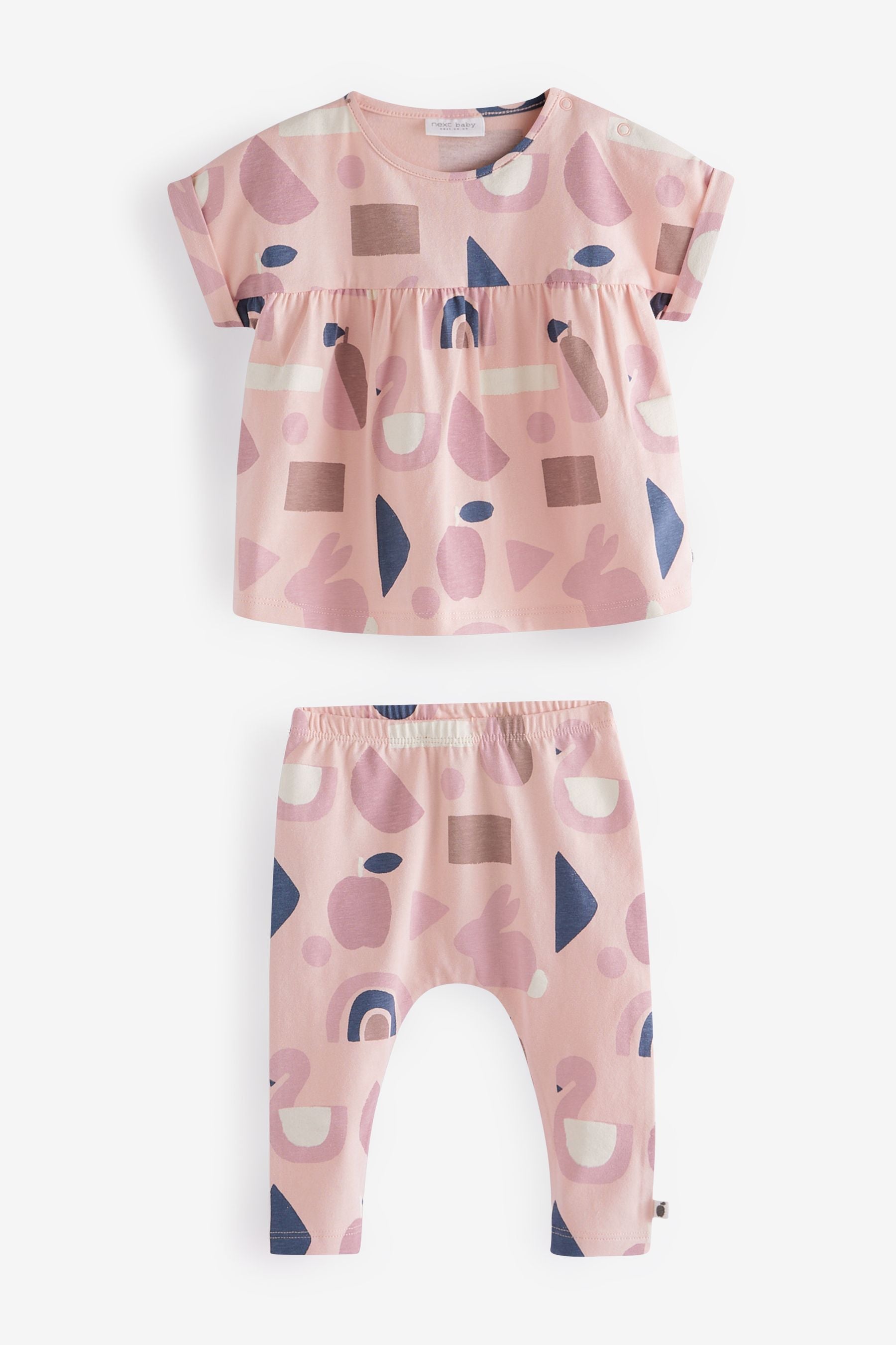 Pink Abstract Print Baby 6 Pack Jersey T-Shirts And Leggings Set (0mths-2yrs)