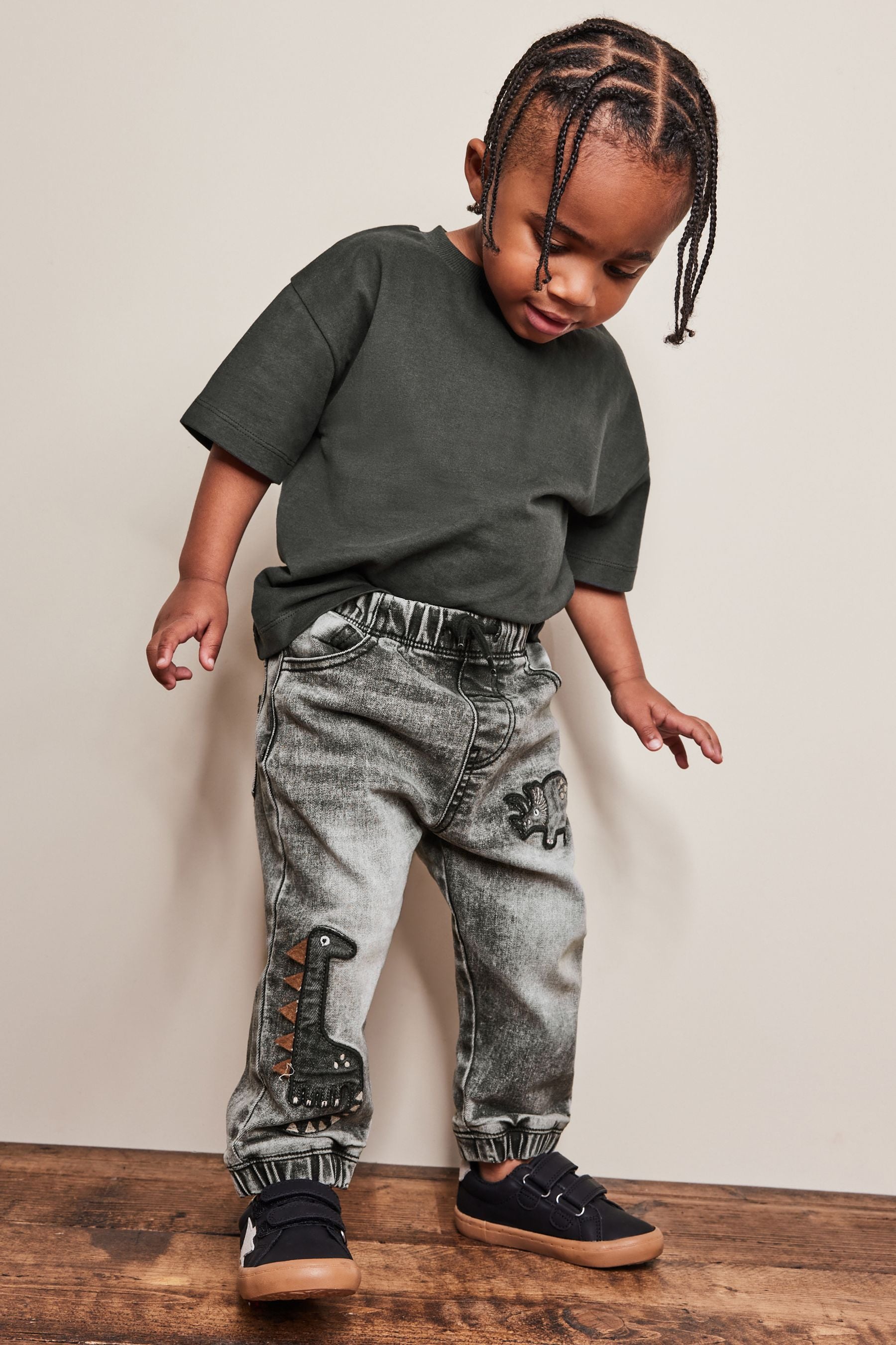 Grey Acid Wash Dinosaur Pull-On Jeans (3mths-7yrs)