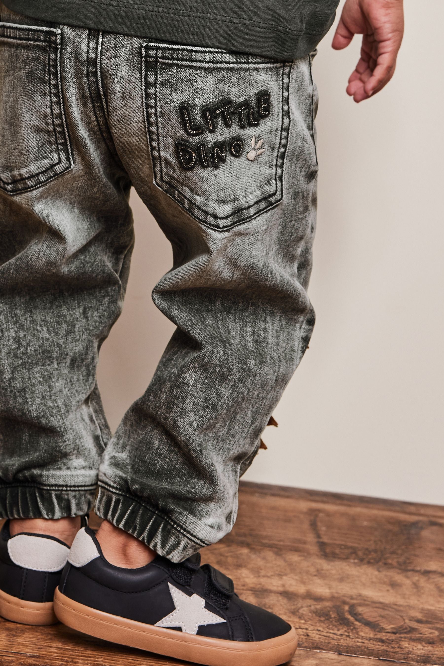 Grey Acid Wash Dinosaur Pull-On Jeans (3mths-7yrs)