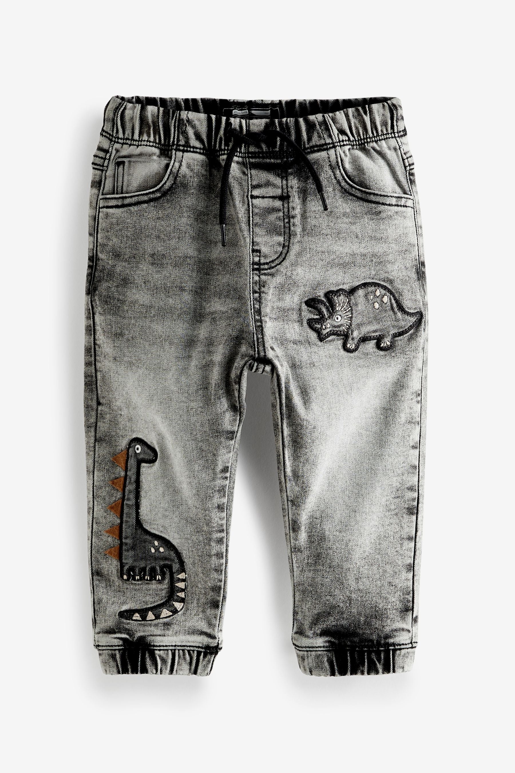 Grey Acid Wash Dinosaur Pull-On Jeans (3mths-7yrs)