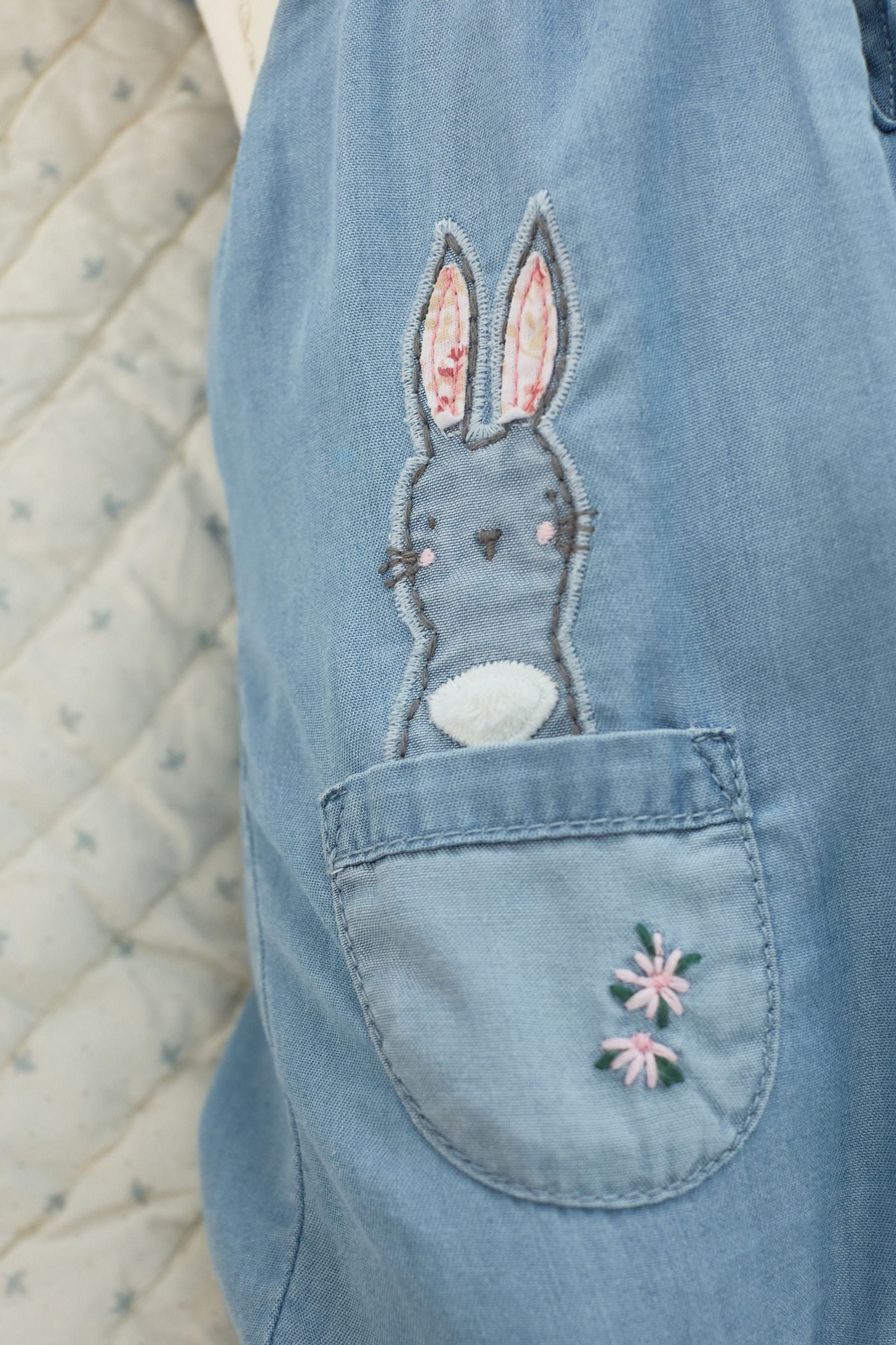 Blue Denim Bunny Appliqu Baby Dungarees With Matching Bodysuit (0mths-2yr