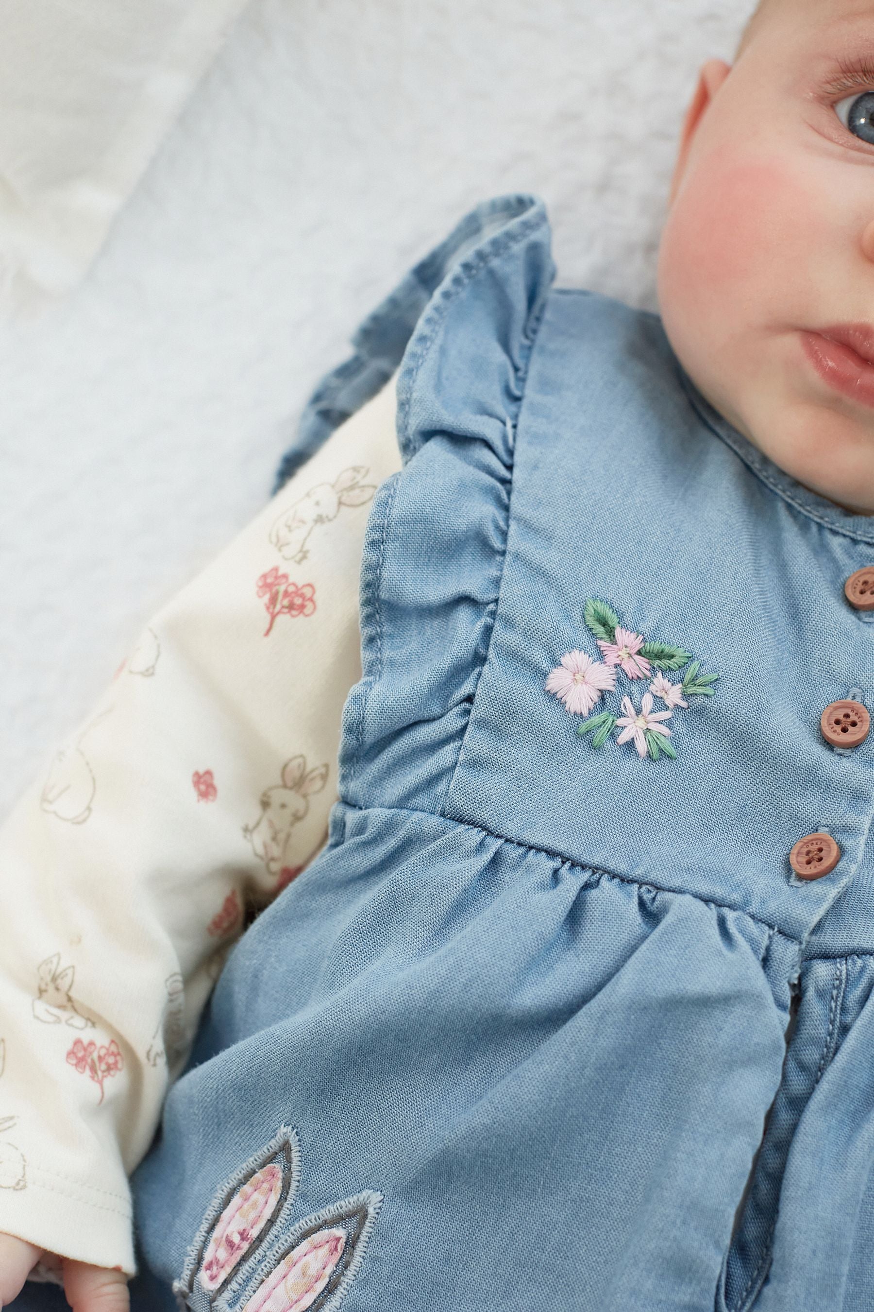 Blue Denim Bunny Appliqu Baby Dungarees With Matching Bodysuit (0mths-2yr