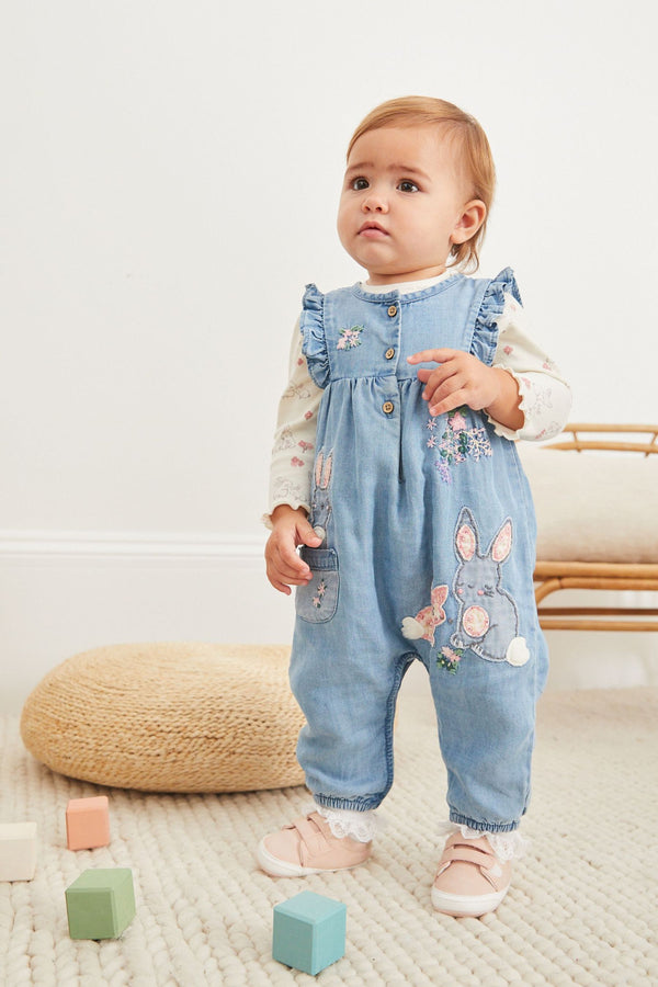 Blue Denim Bunny Appliqu Baby Dungarees With Matching Bodysuit (0mths-2yr