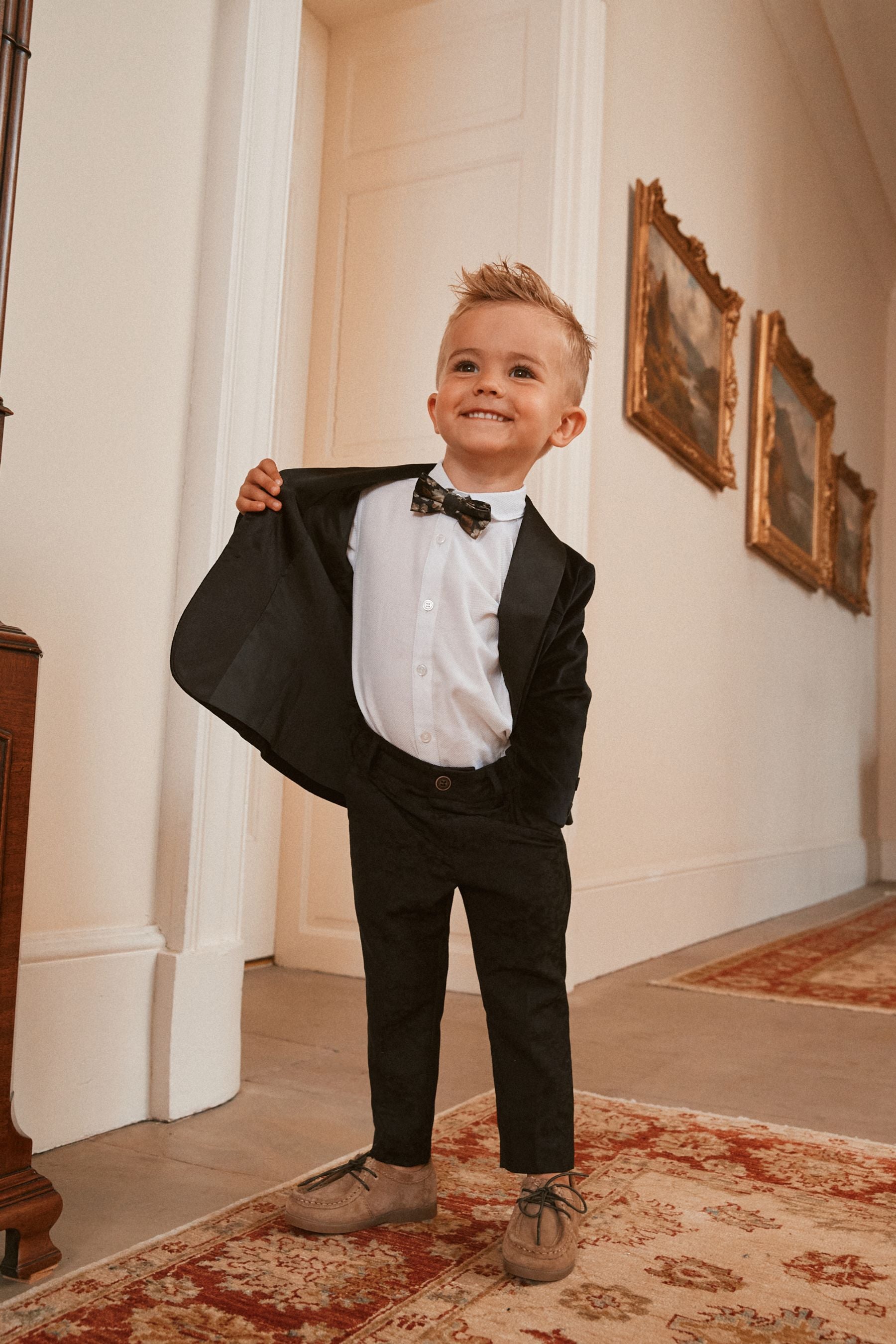 Black Velvet Blazer Shirt Trousers And Bow Tie Set (3mths-9yrs)