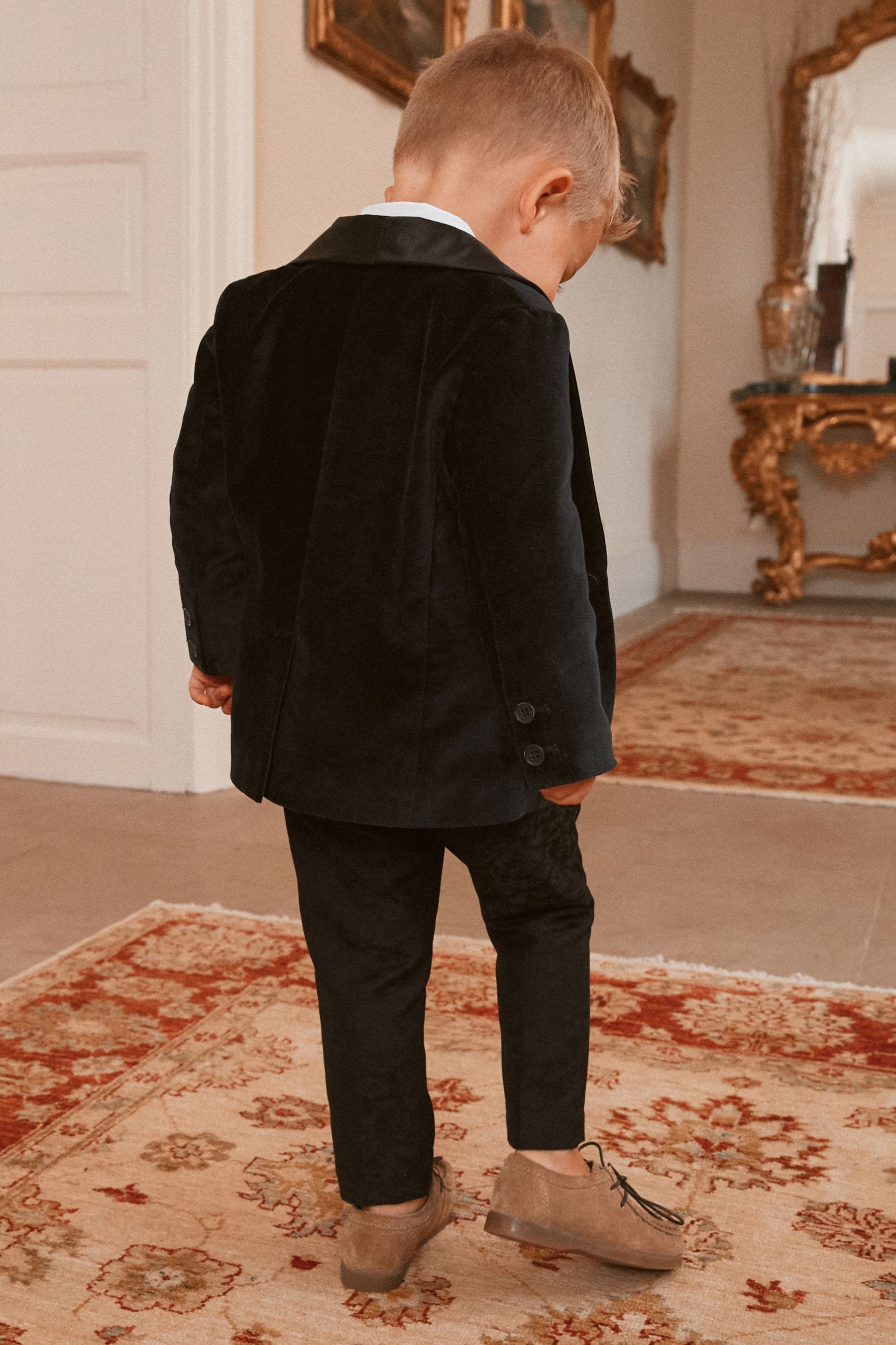 Black Velvet Blazer Shirt Trousers And Bow Tie Set (3mths-9yrs)