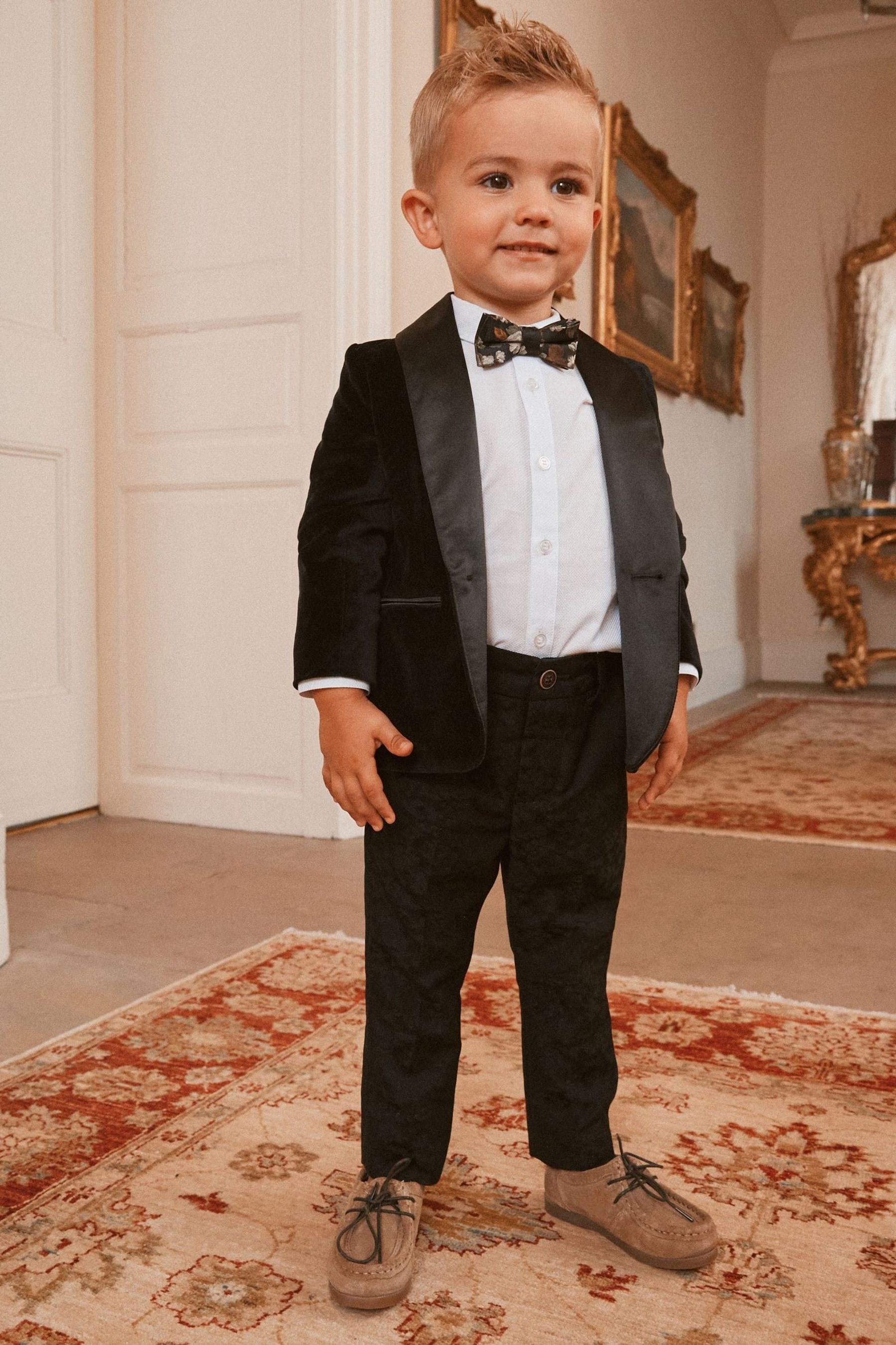 Black Velvet Blazer Shirt Trousers And Bow Tie Set (3mths-9yrs)