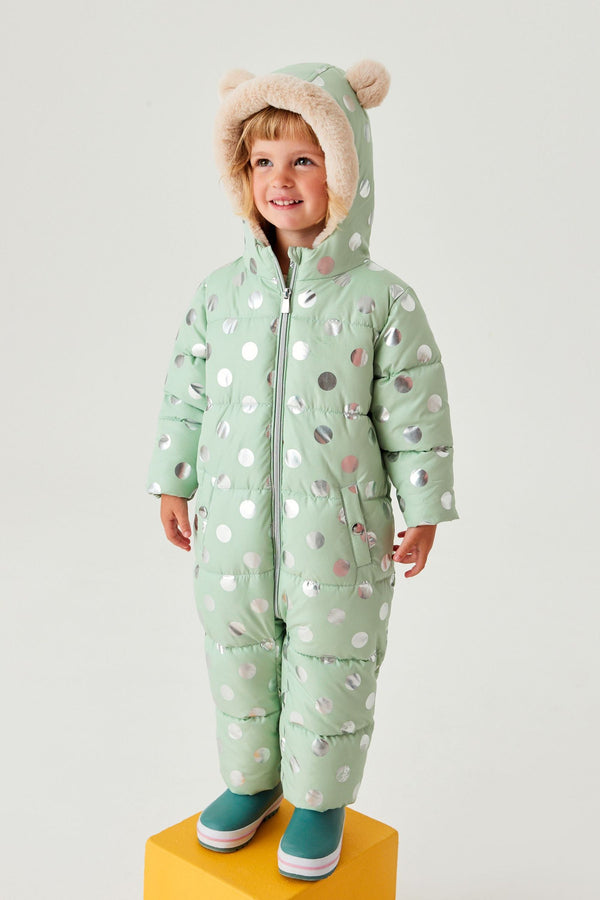 Mint Green Spot Shower Resistant Metallic Snowsuit (3mths-7yrs)