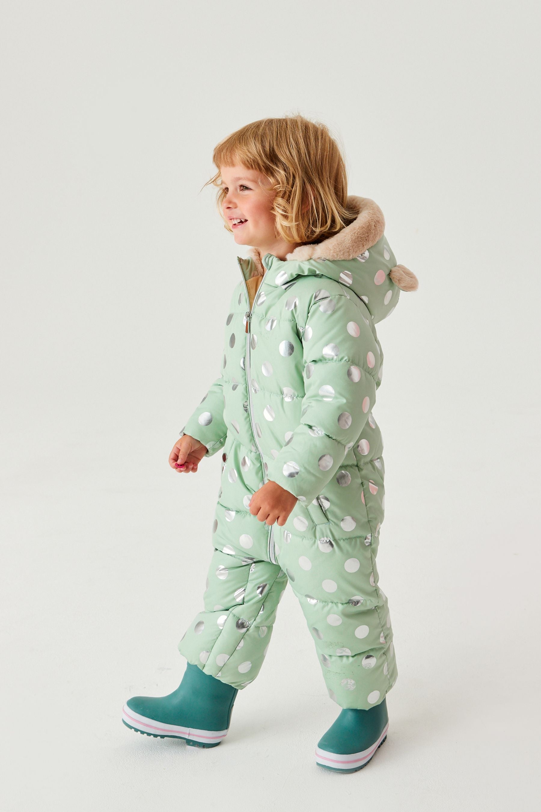 Mint Green Spot Shower Resistant Metallic Snowsuit (3mths-7yrs)