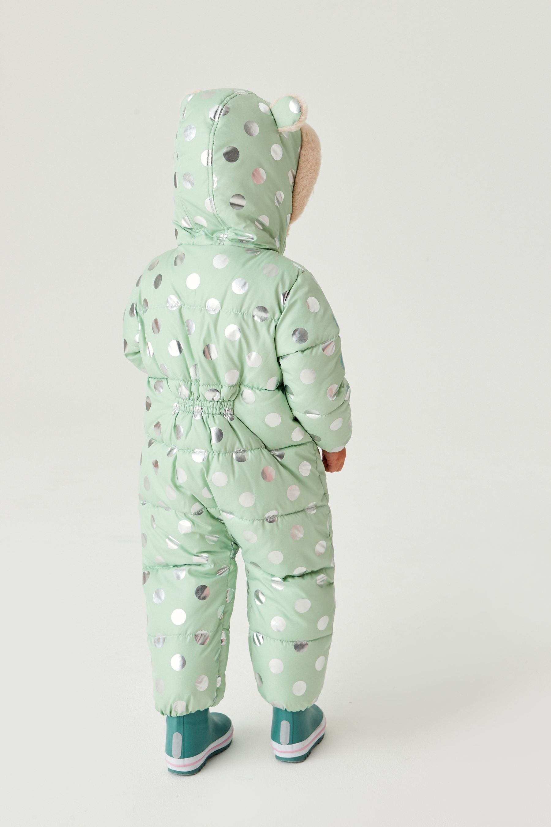 Mint Green Spot Shower Resistant Metallic Snowsuit (3mths-7yrs)