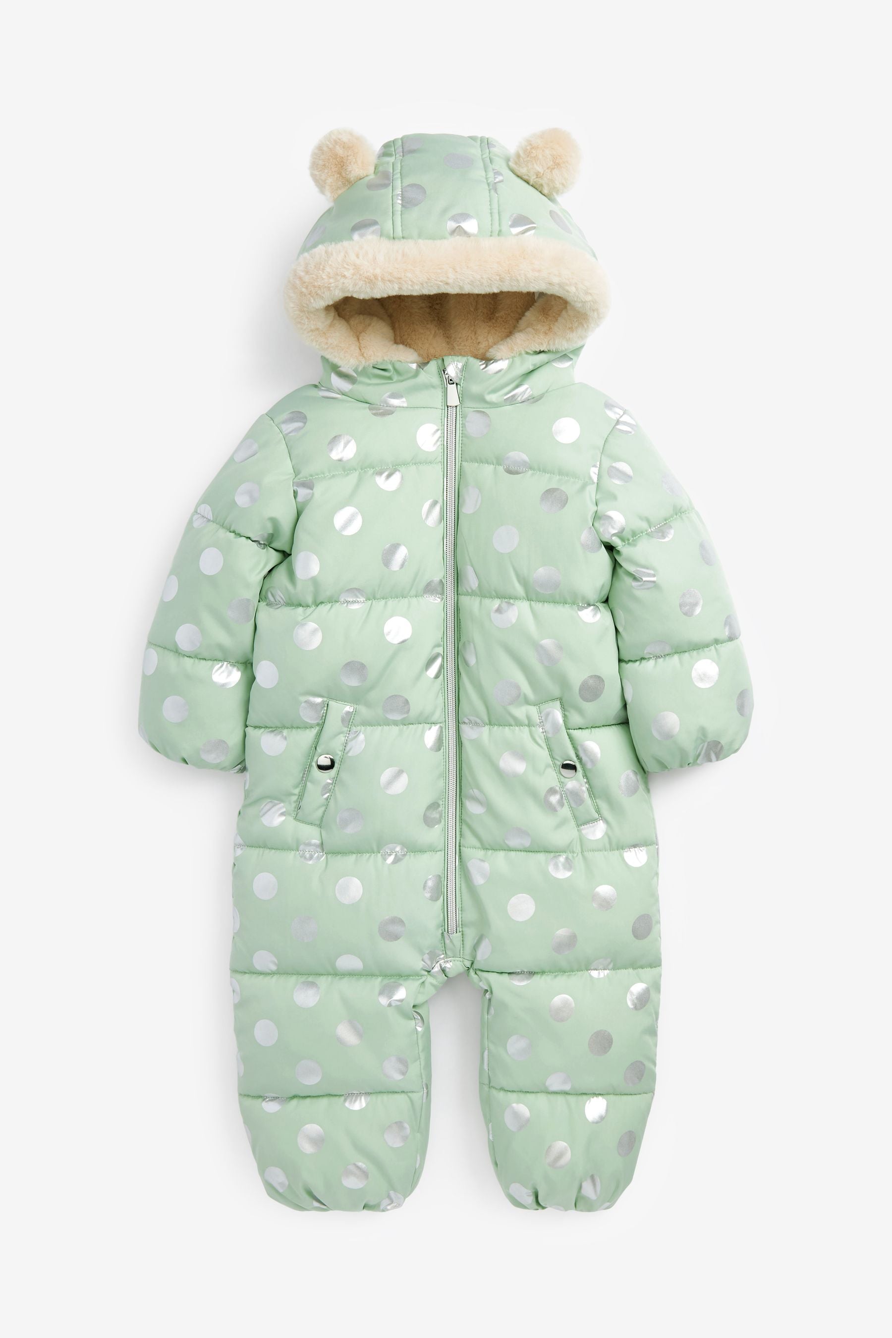 Mint Green Spot Shower Resistant Metallic Snowsuit (3mths-7yrs)