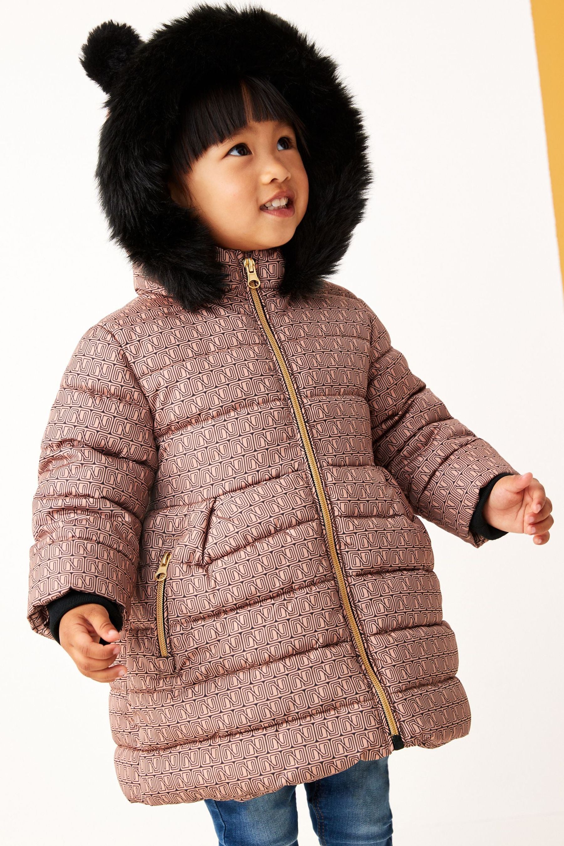 Camel Shower Resistant Printed Padded Coat (3mths-7yrs)