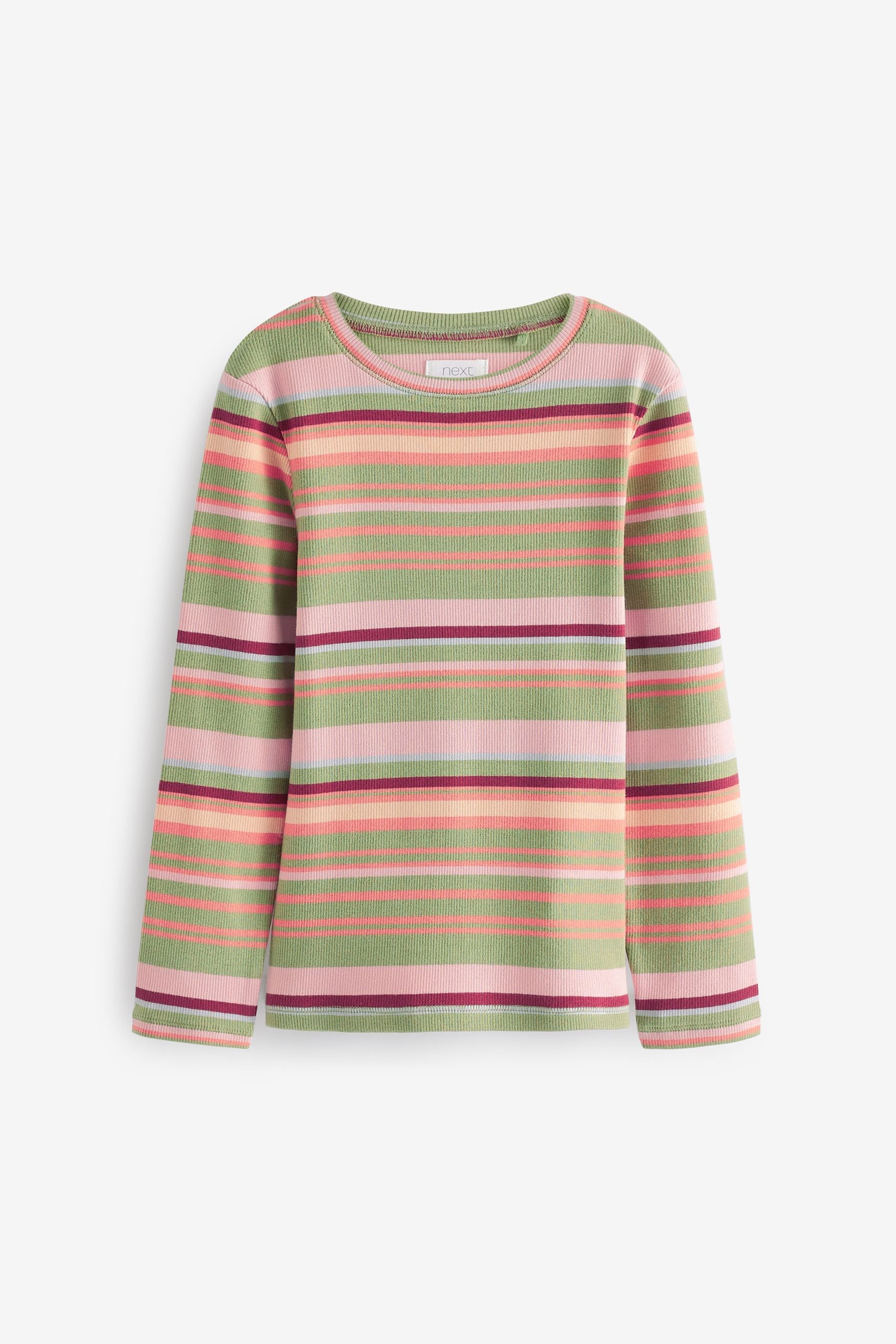 Green/Pink Stripe Rib Long Sleeve T-Shirt (3-16yrs)